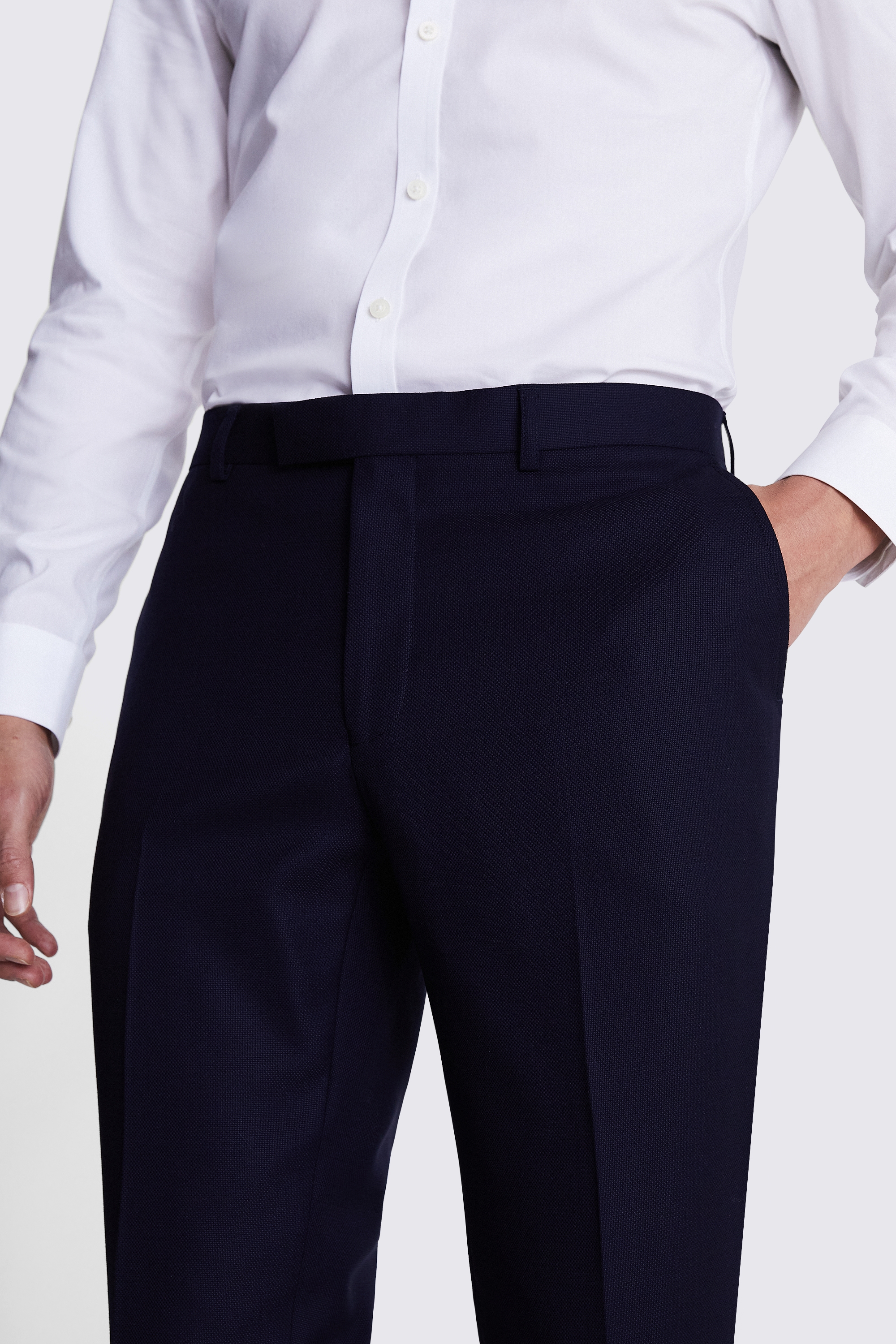 Italian Slim Fit Navy Hopsack Trousers | Buy Online at Moss