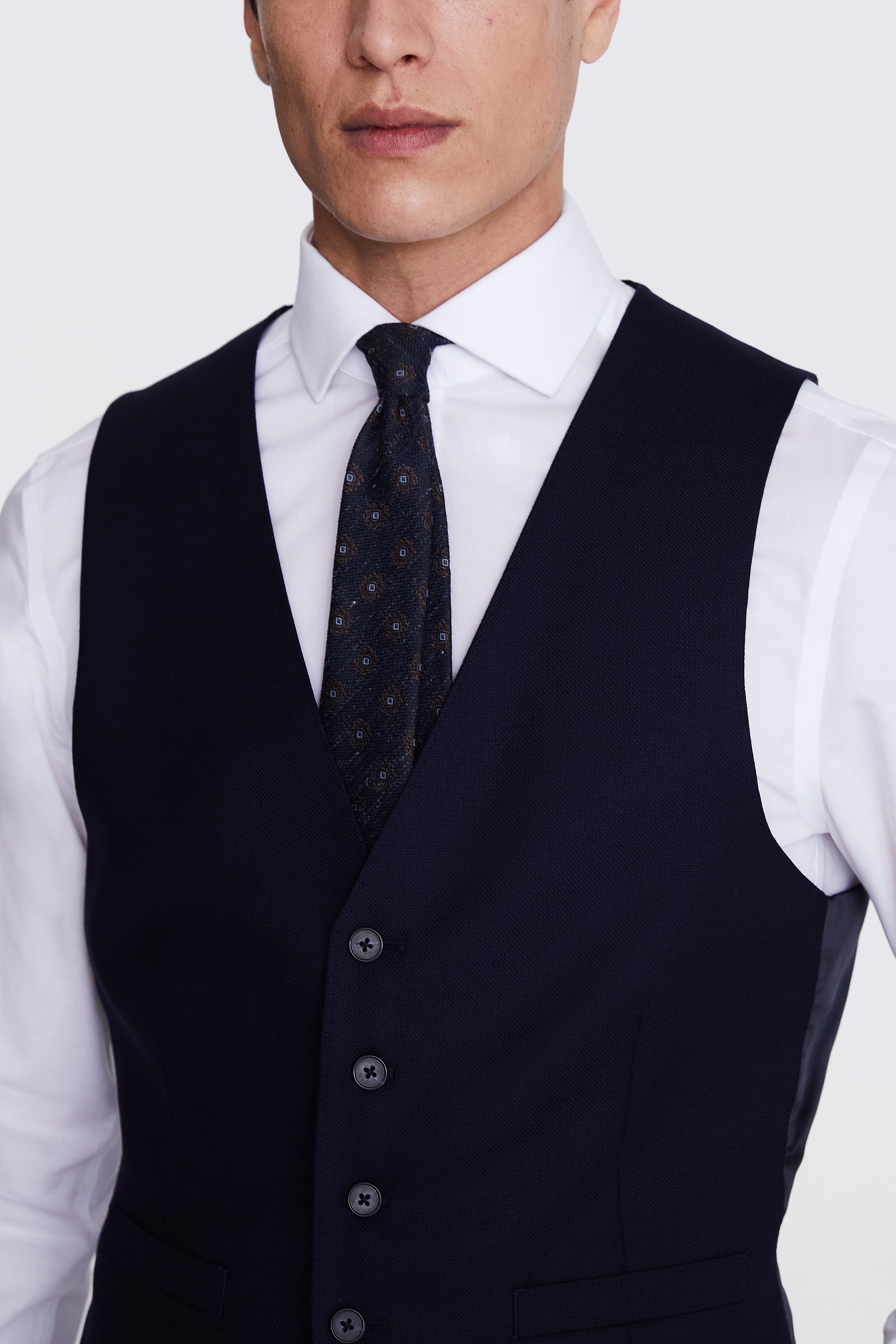 Italian Slim Fit Navy Hopsack Waistcoat