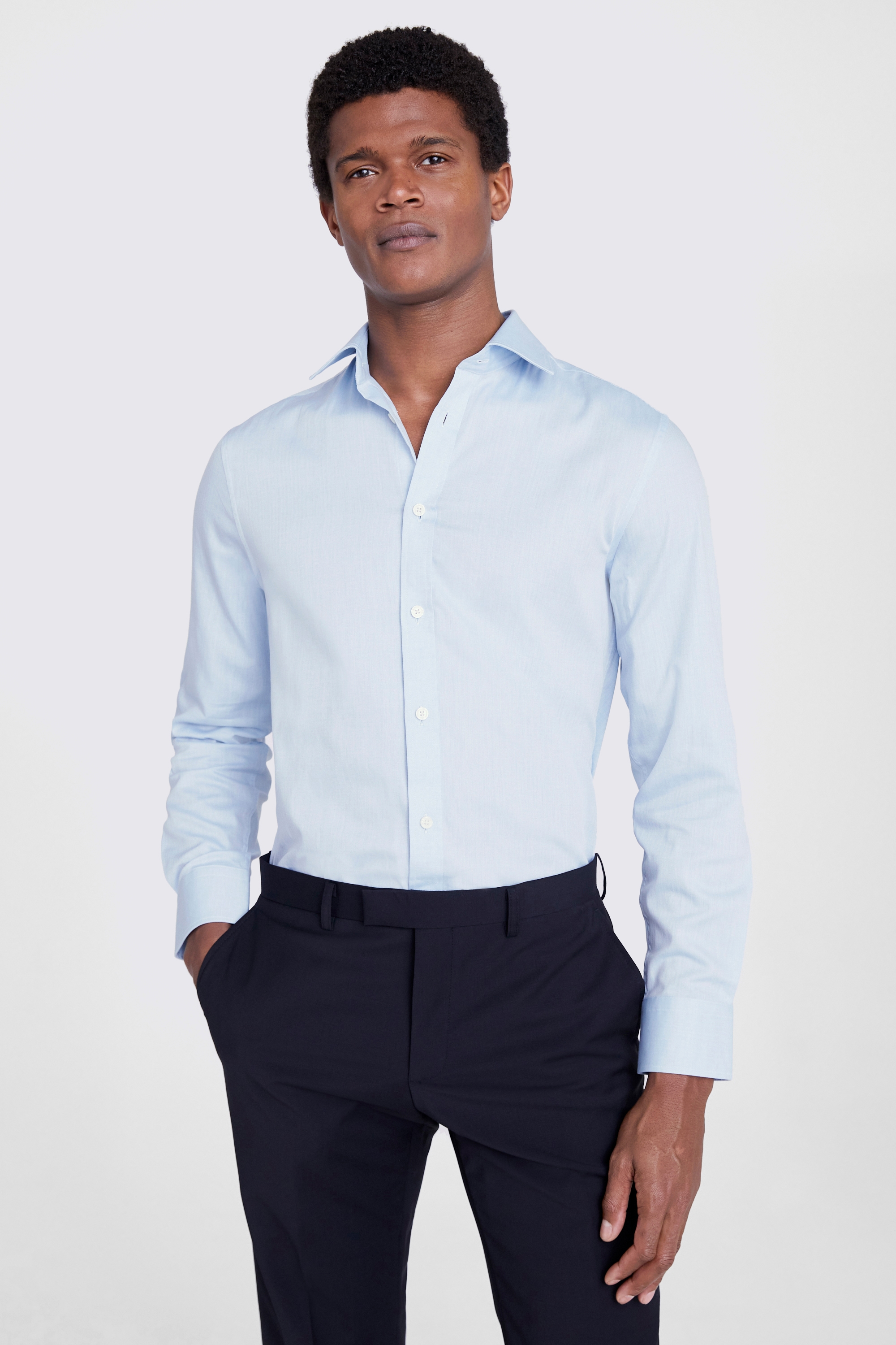 Tailored Fit Sky Herringbone Shirt | Buy Online at Moss