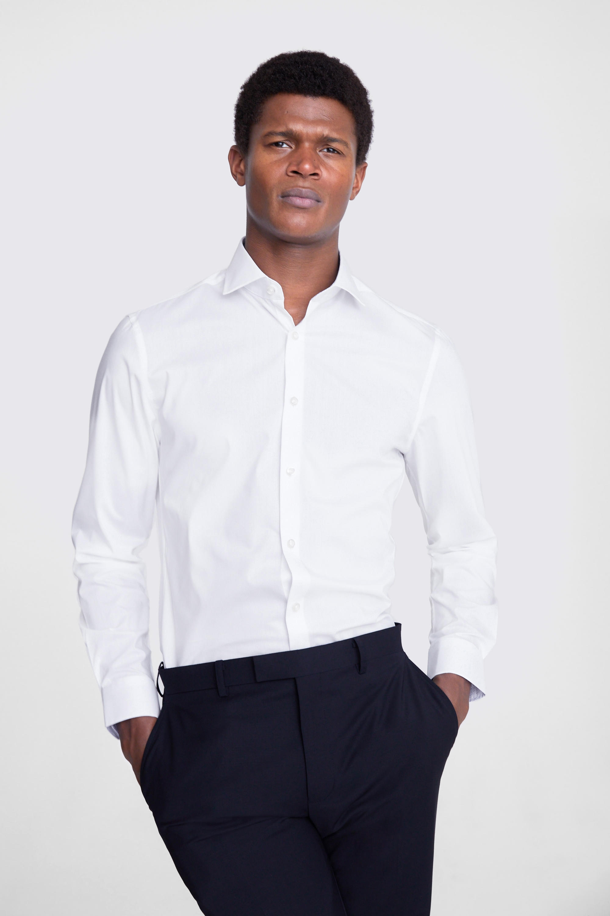Slim Fit White Stretch Contrast Shirt | Buy Online at Moss