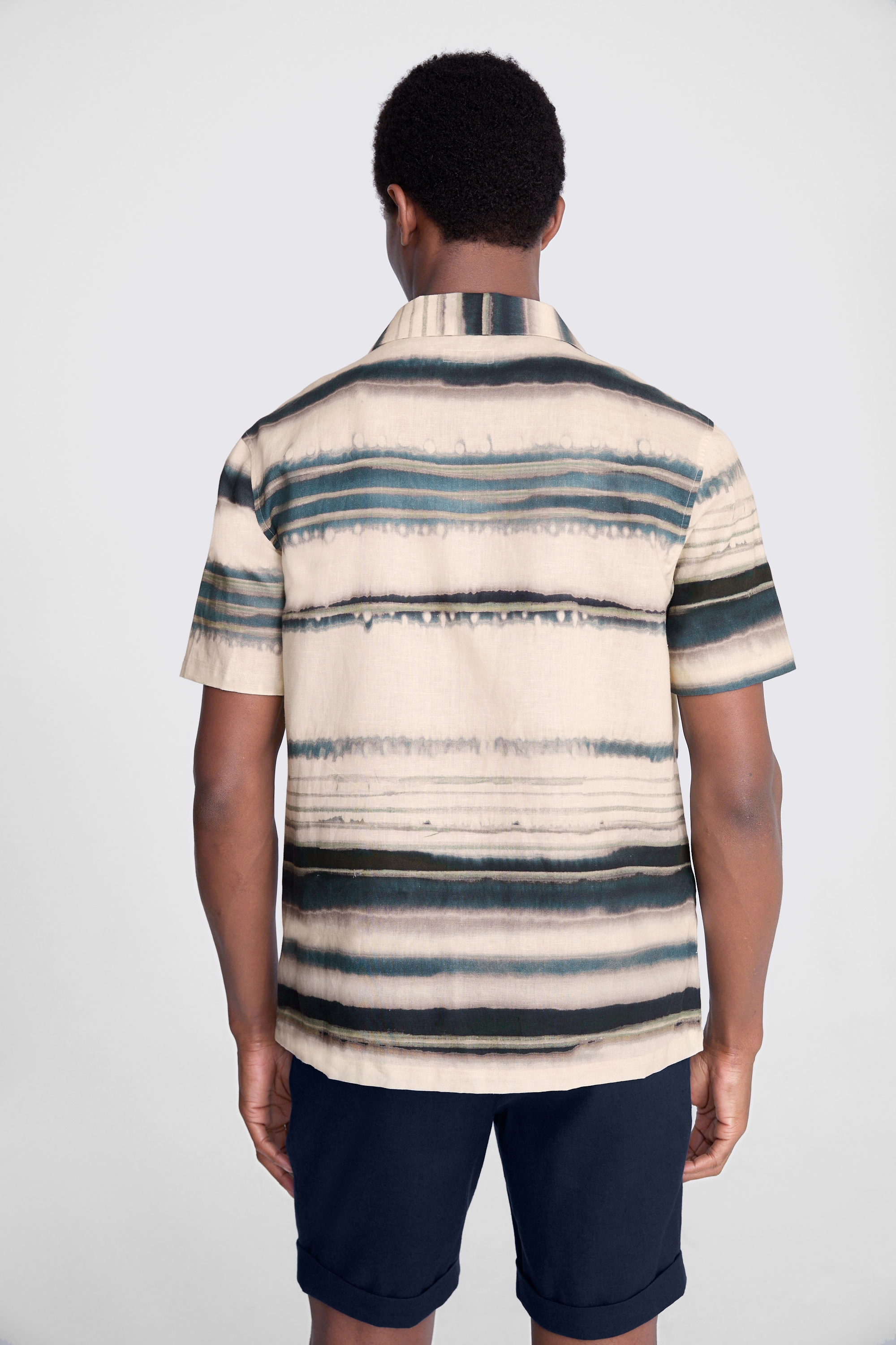 Blue Tie Dye Printed Cuban Collar Shirt