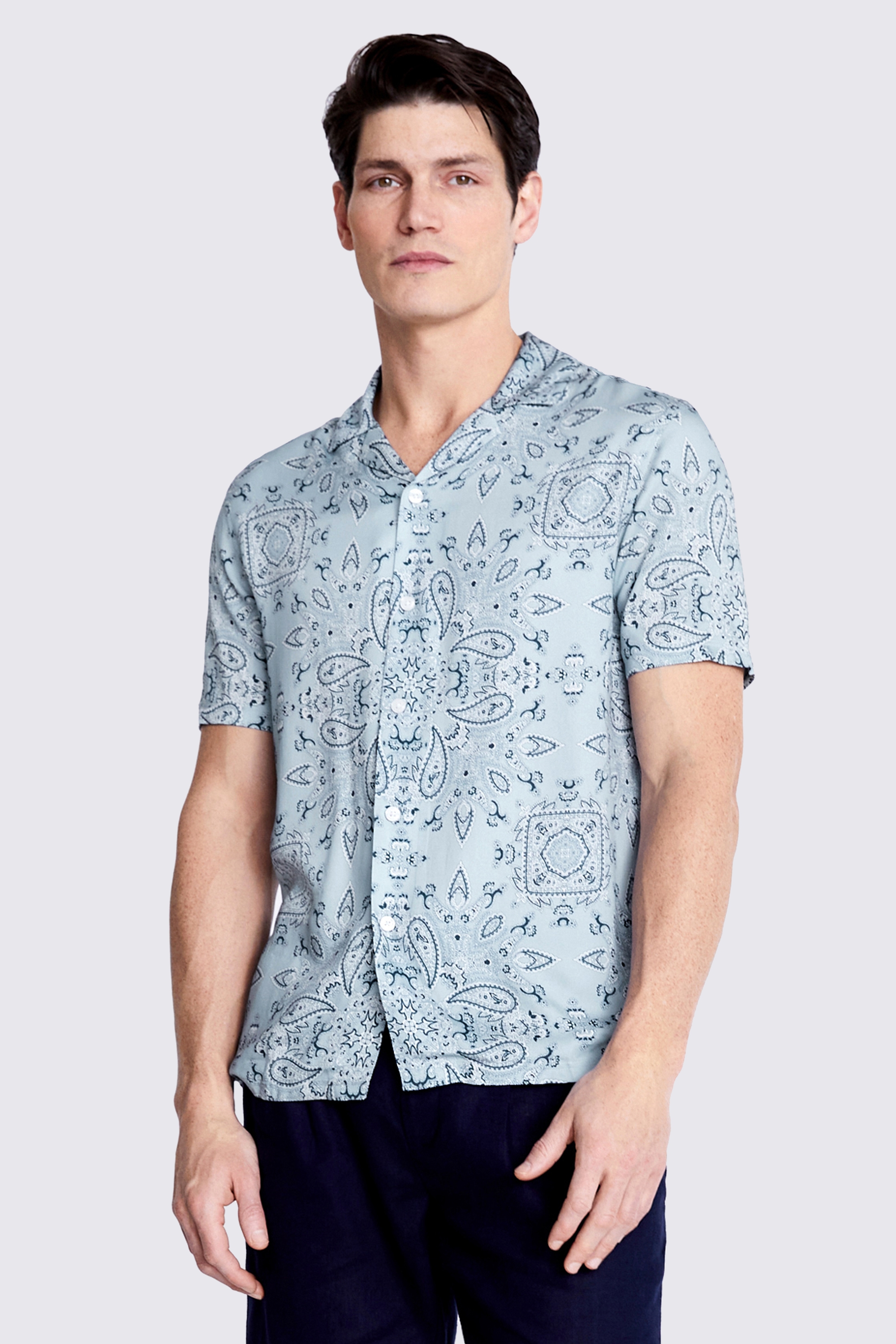 Sky Paisley Printed Cuban Collar Shirt | Buy Online at Moss