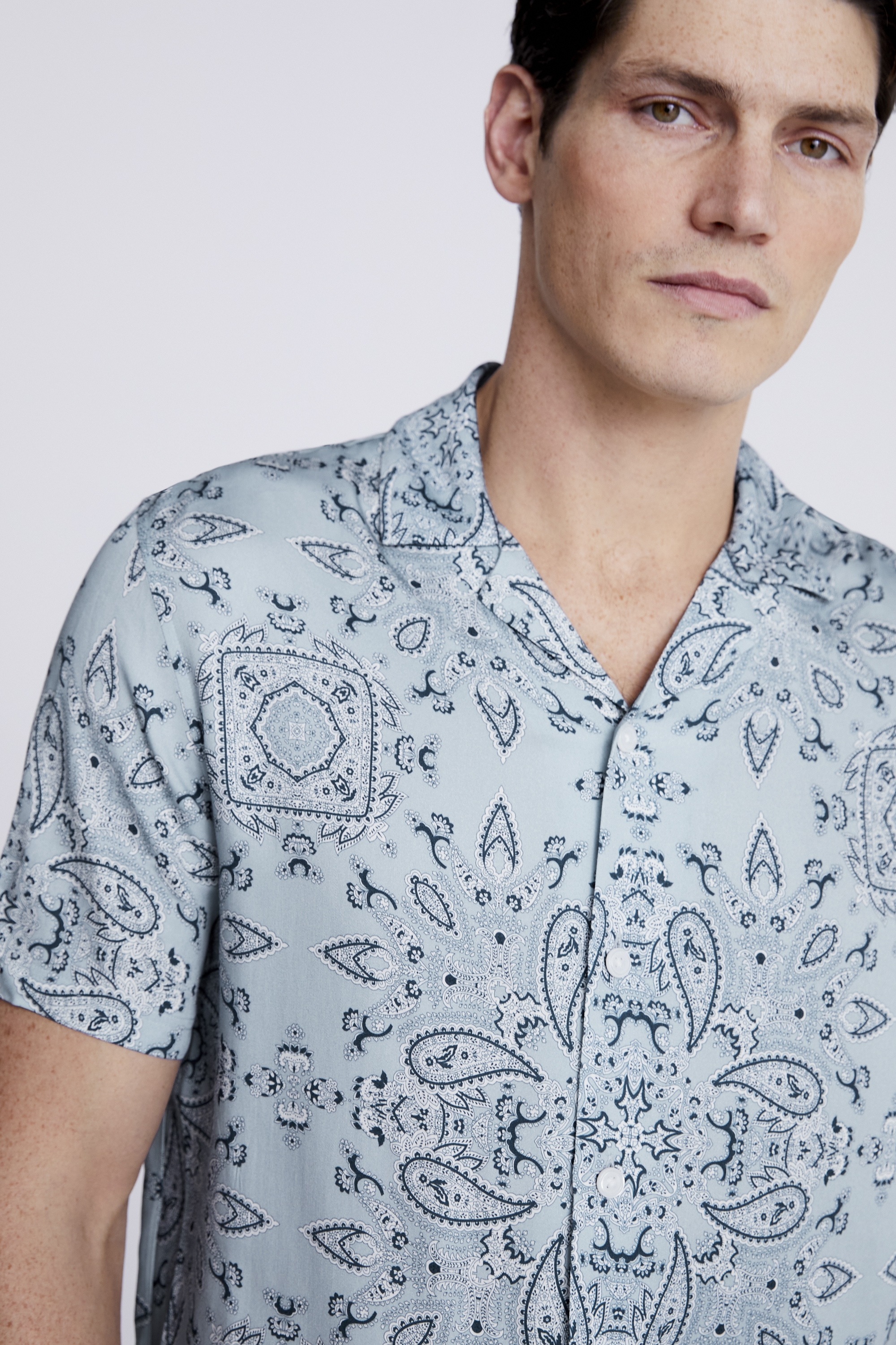 Sky Paisley Printed Cuban Collar Shirt