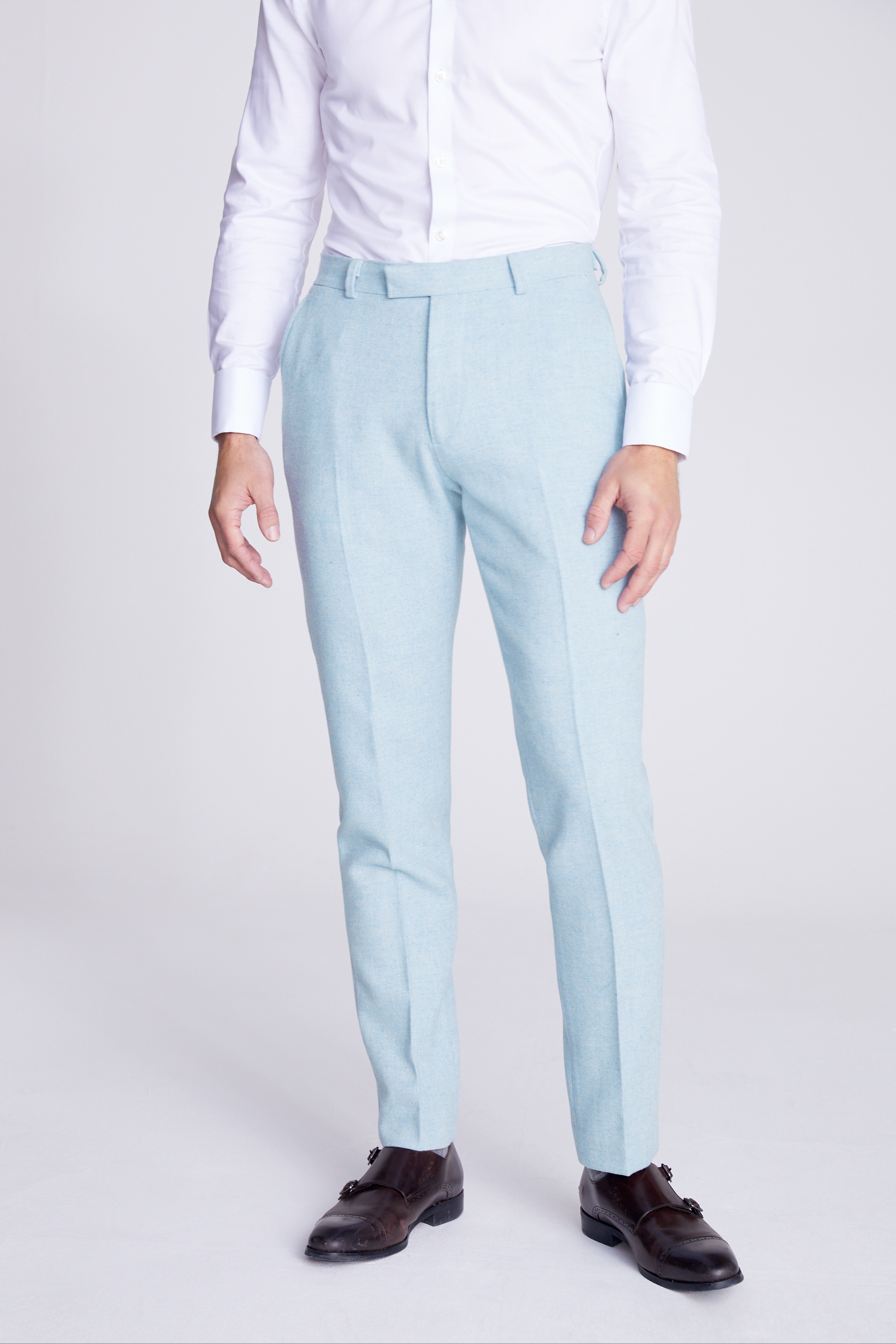 Tailored Fit Light Blue Donegal Trousers | Buy Online at Moss