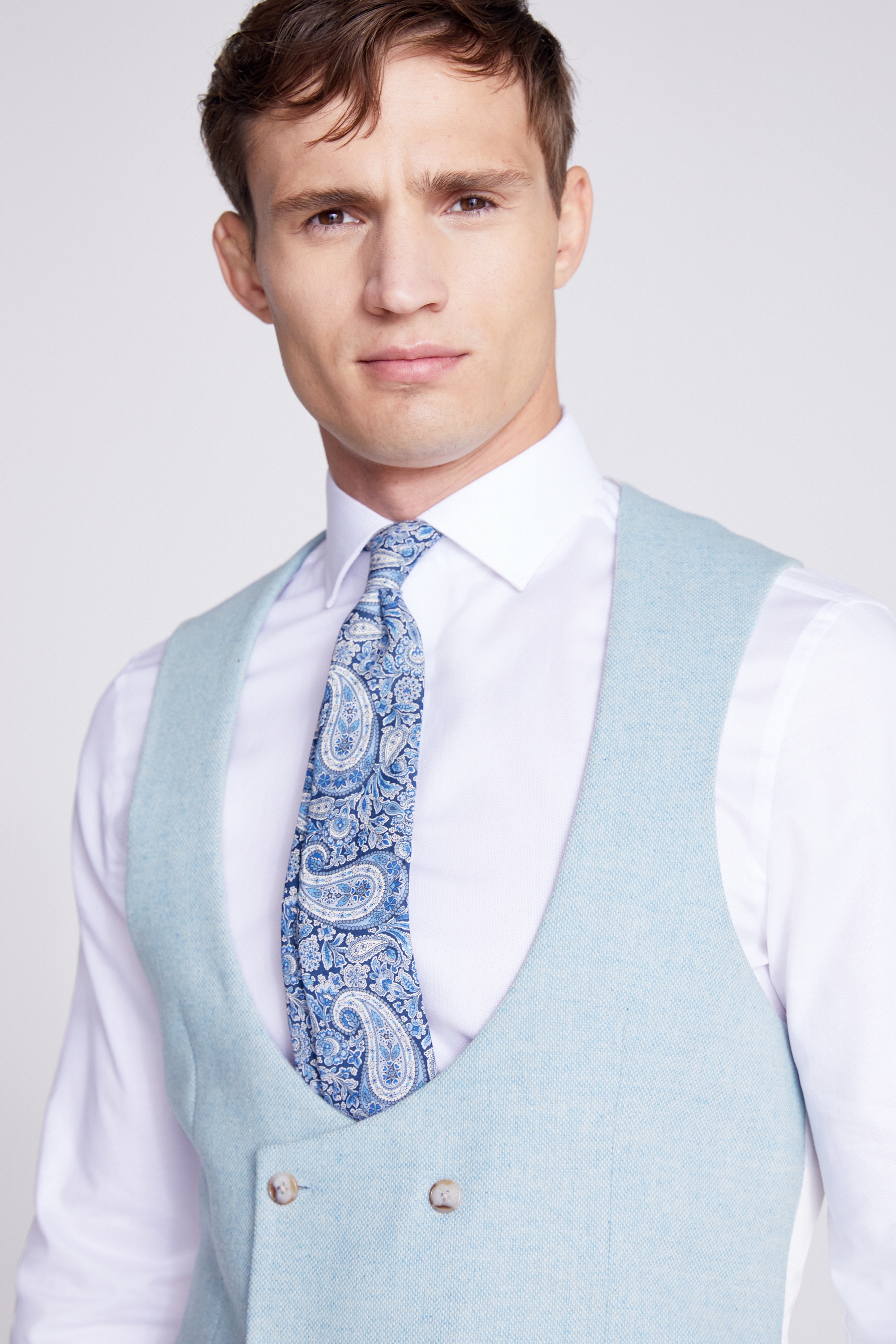 Tailored Fit Light Blue Donegal Waistcoat