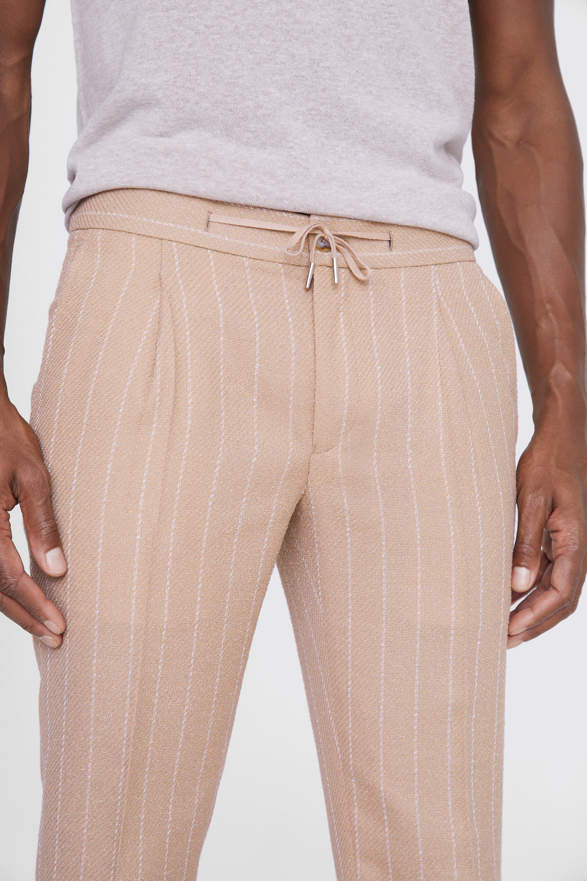 Slim Fit Camel Stripe Trousers