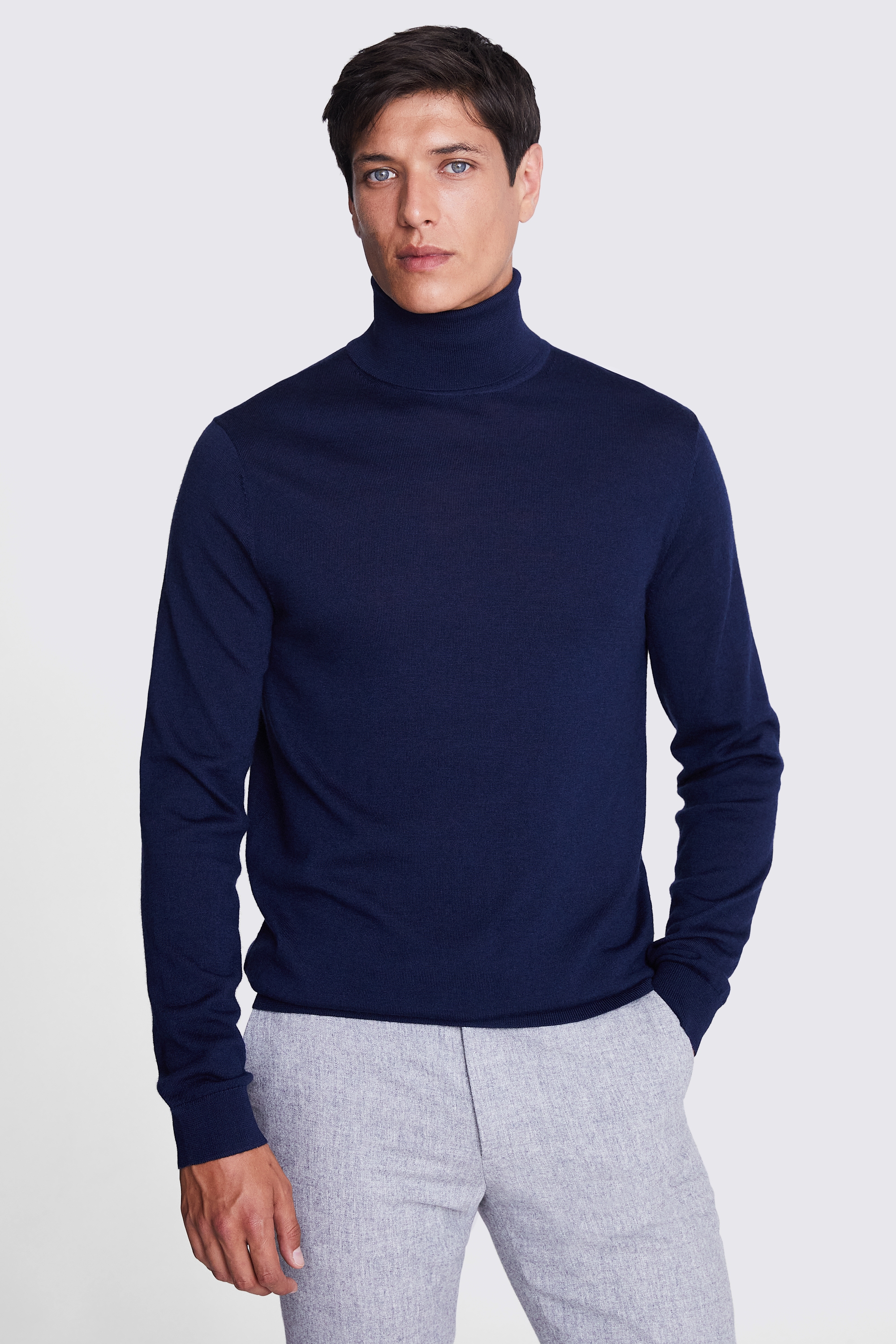 Dark Blue Merino Roll-Neck Jumper | Buy Online at Moss