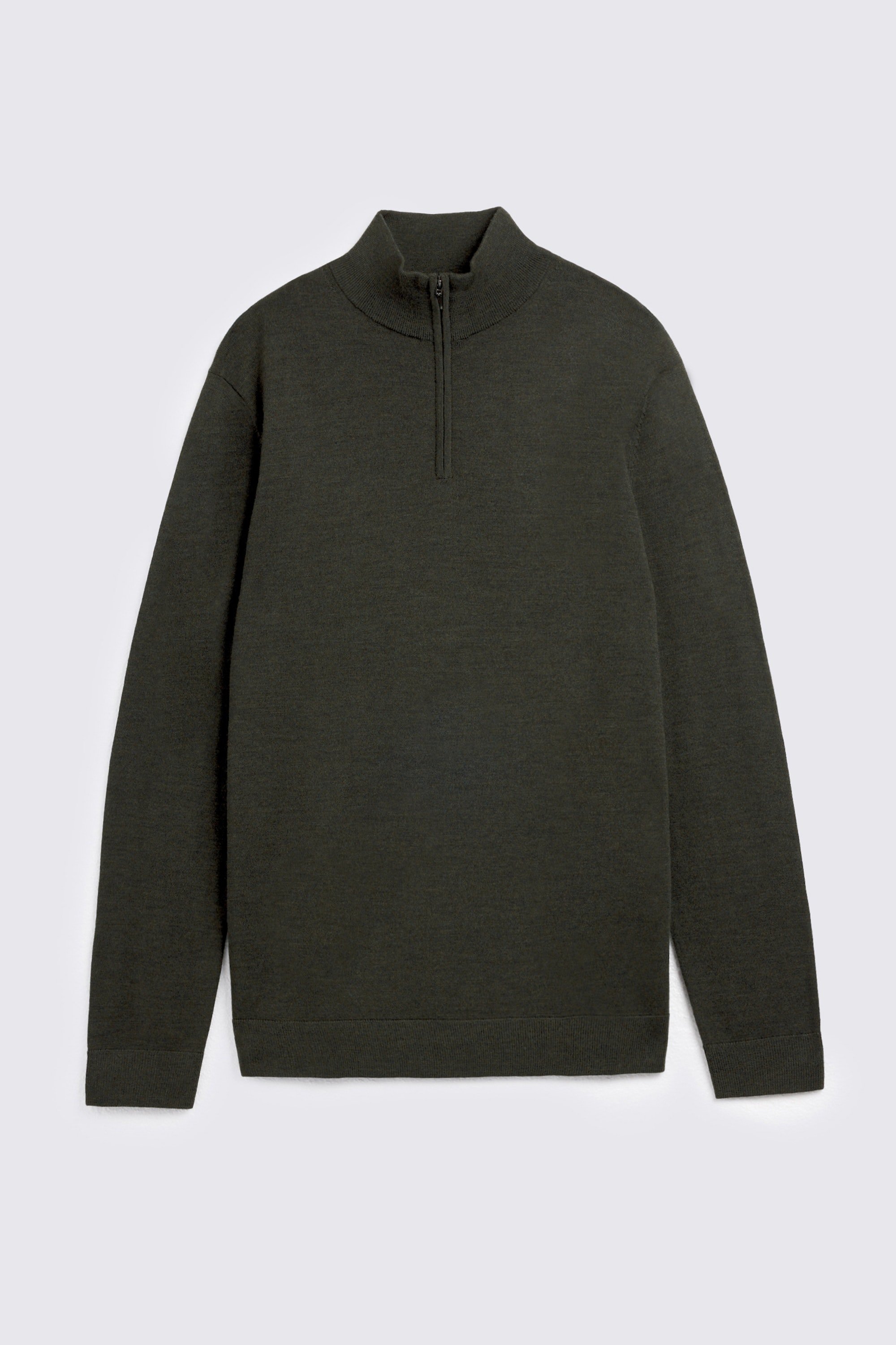 Khaki Merino-Blend Zip-Neck Jumper