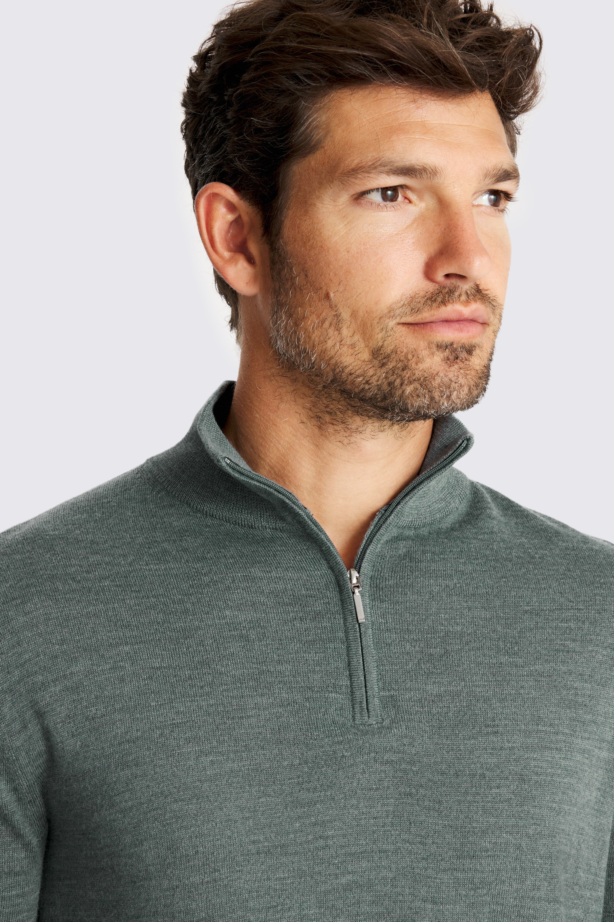 Mid Teal Merino Zip-Neck Jumper