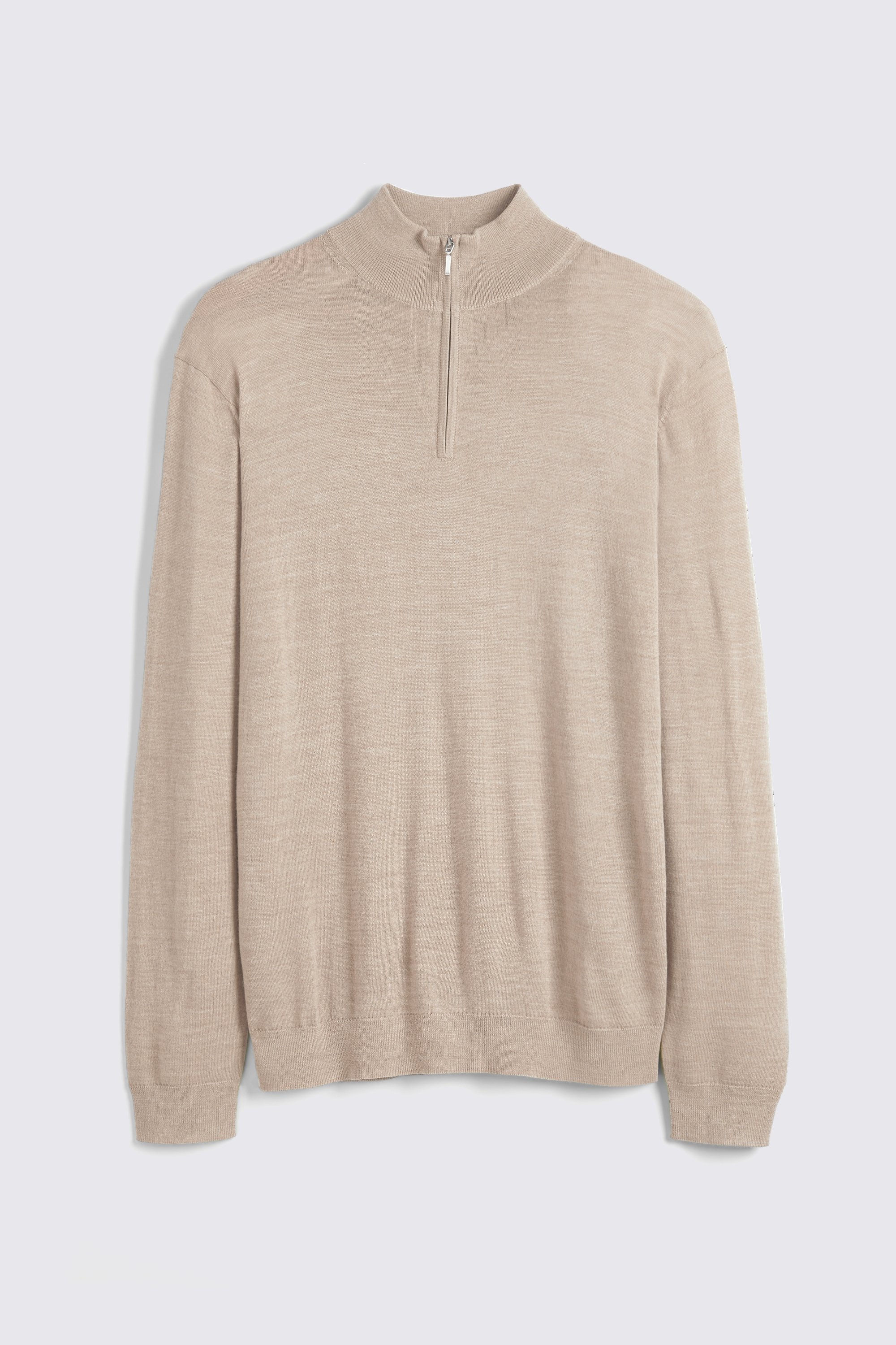Camel Merino-Blend Zip-Neck Jumper