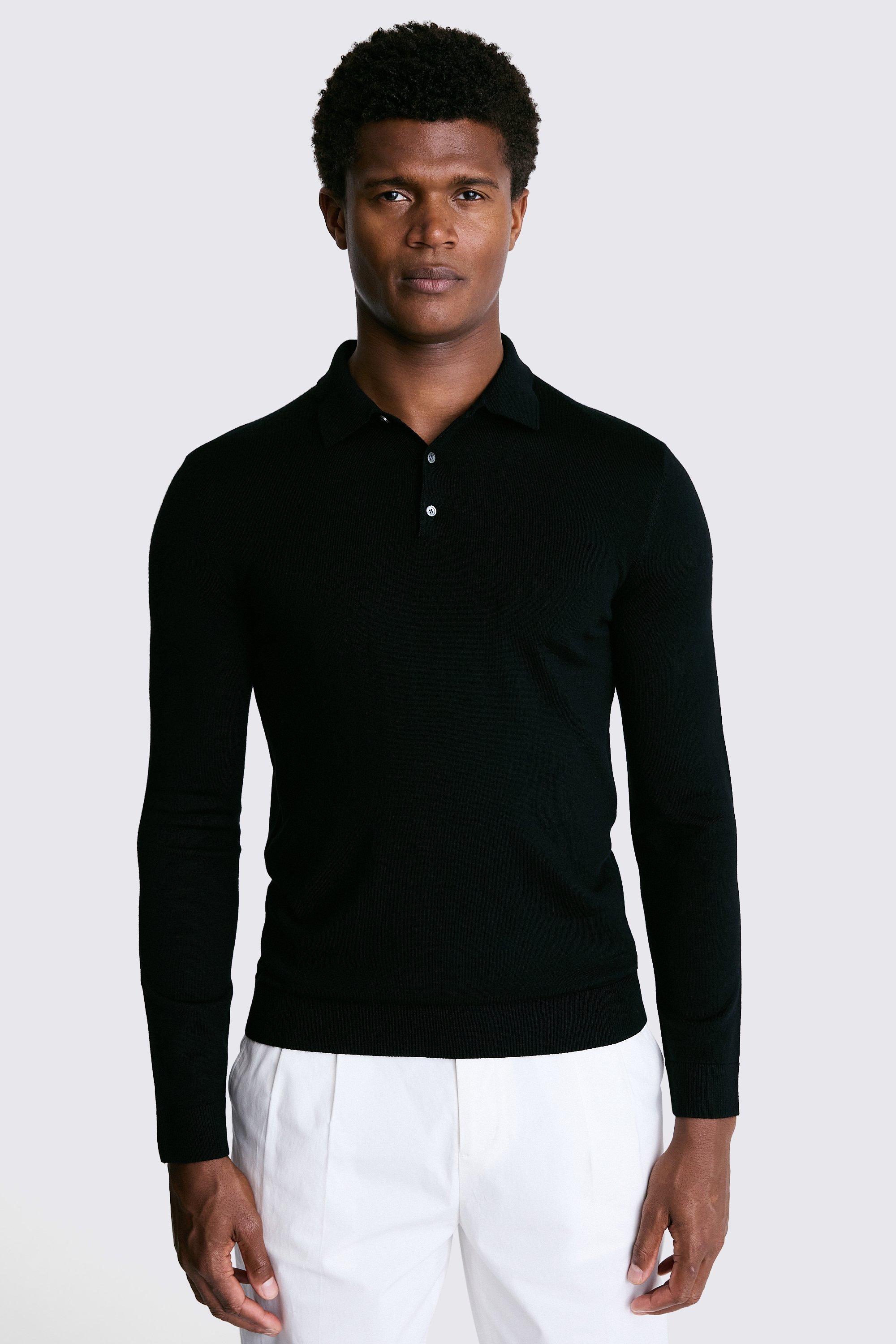 Black Merino-Blend Polo Shirt