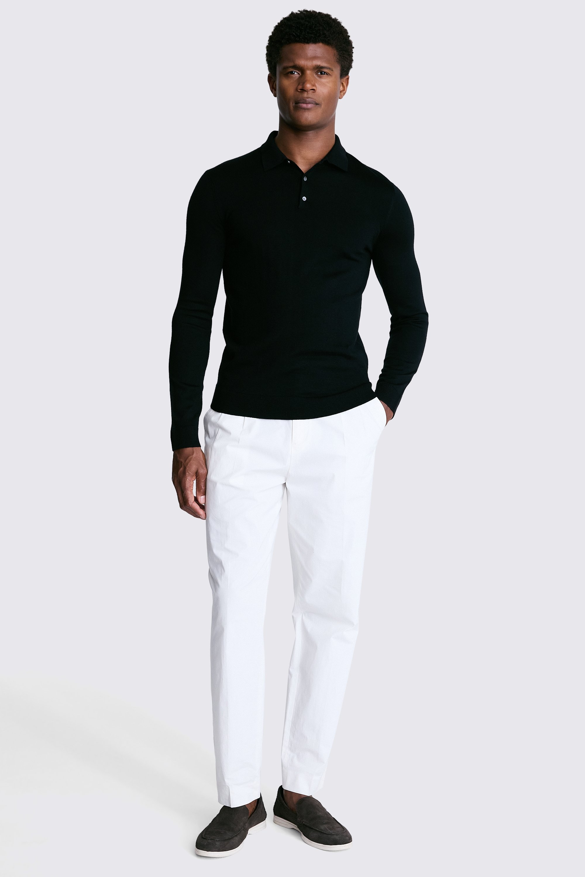 Black Merino-Blend Polo Shirt