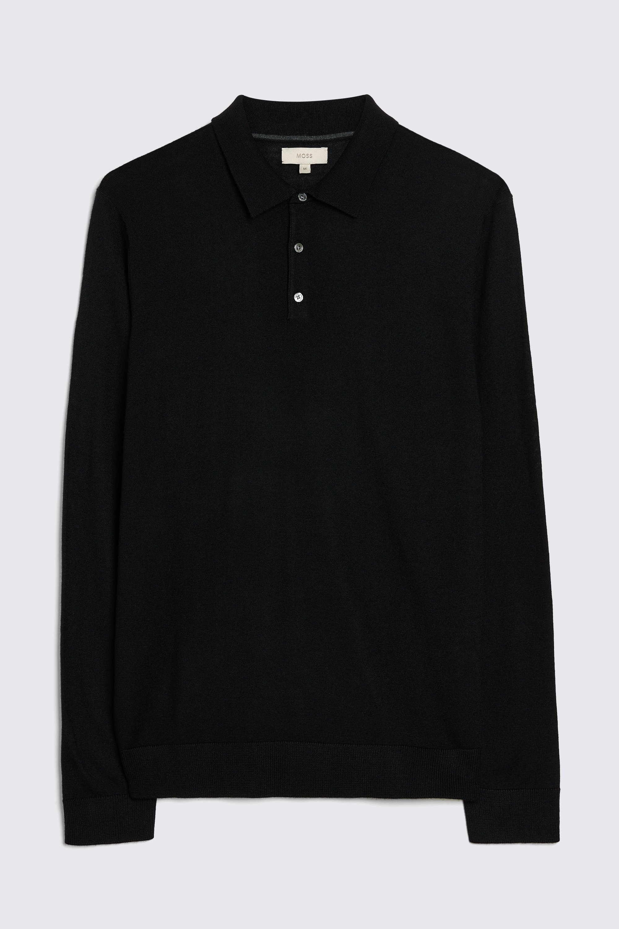 Black Merino-Blend Polo Shirt