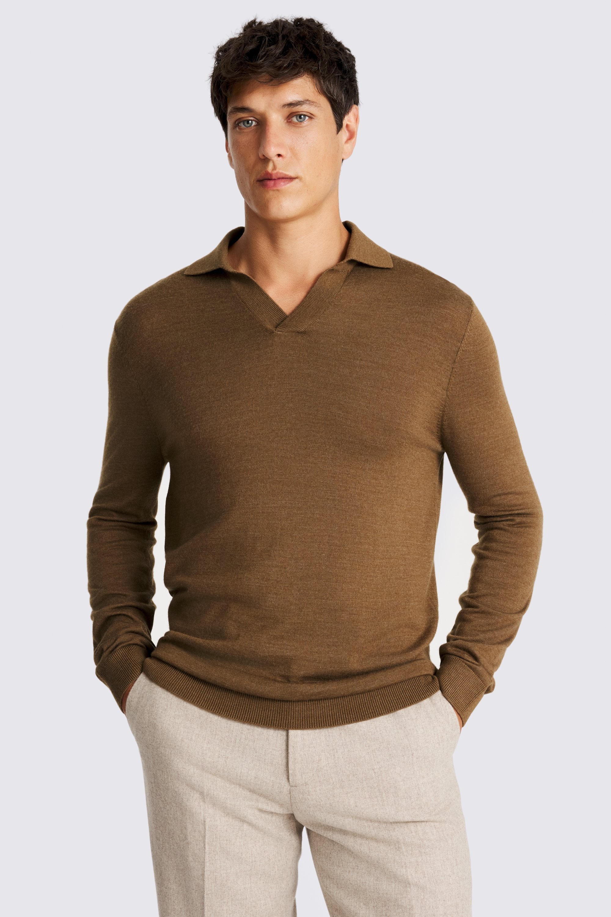 Tobacco Merino-Blend Skipper Polo