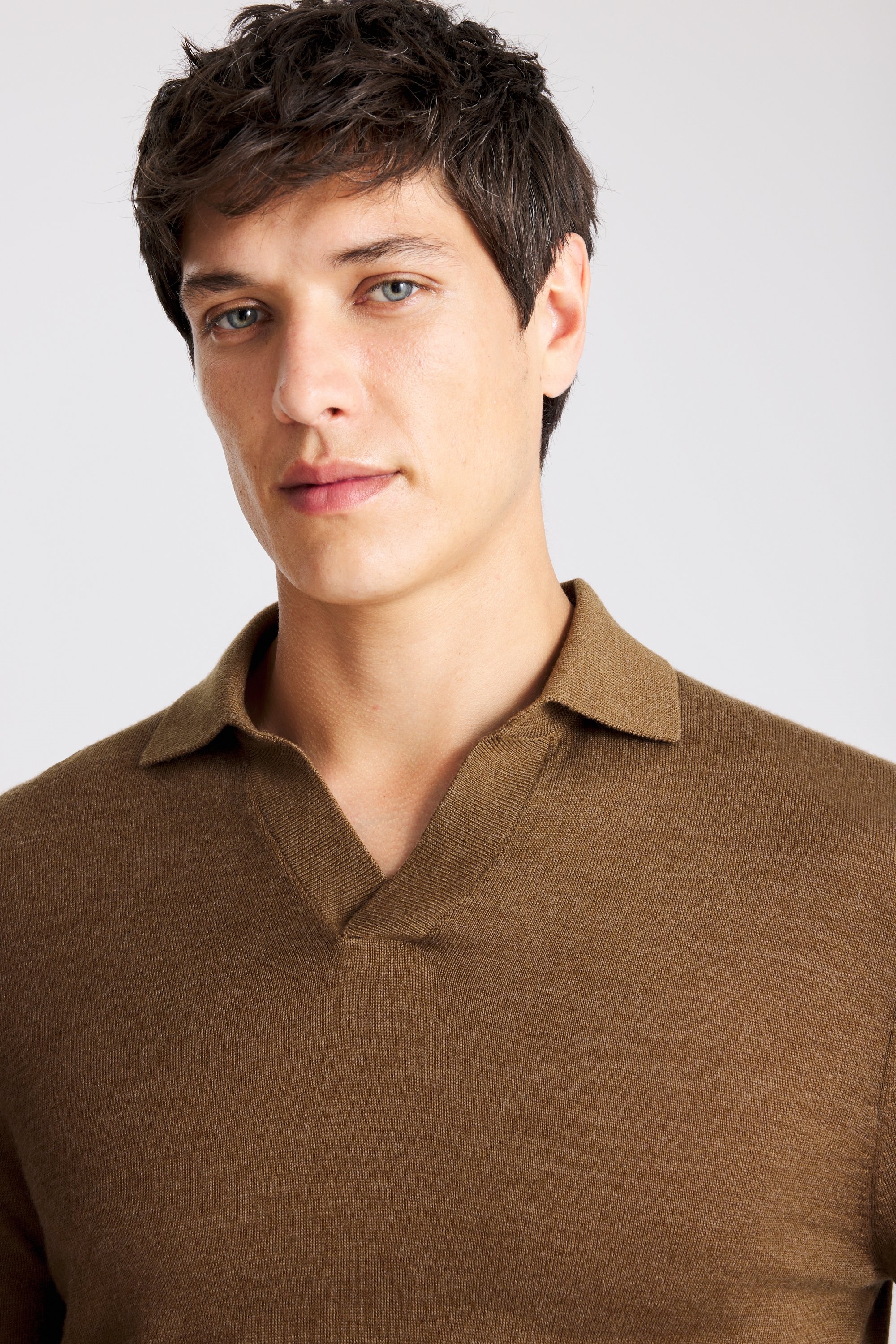 Tobacco Merino-Blend Skipper Shirt