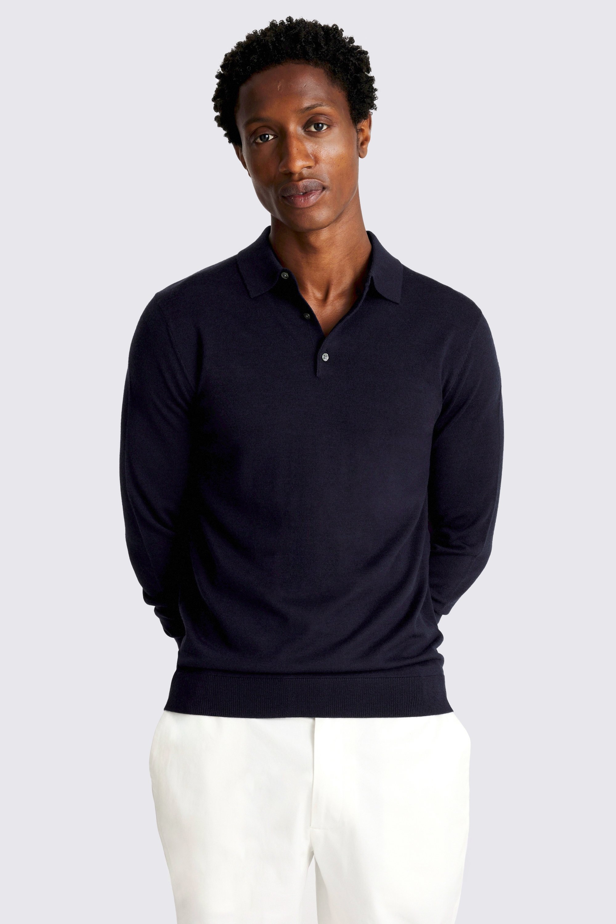 Maritime Blue Merino-Blend Polo Shirt