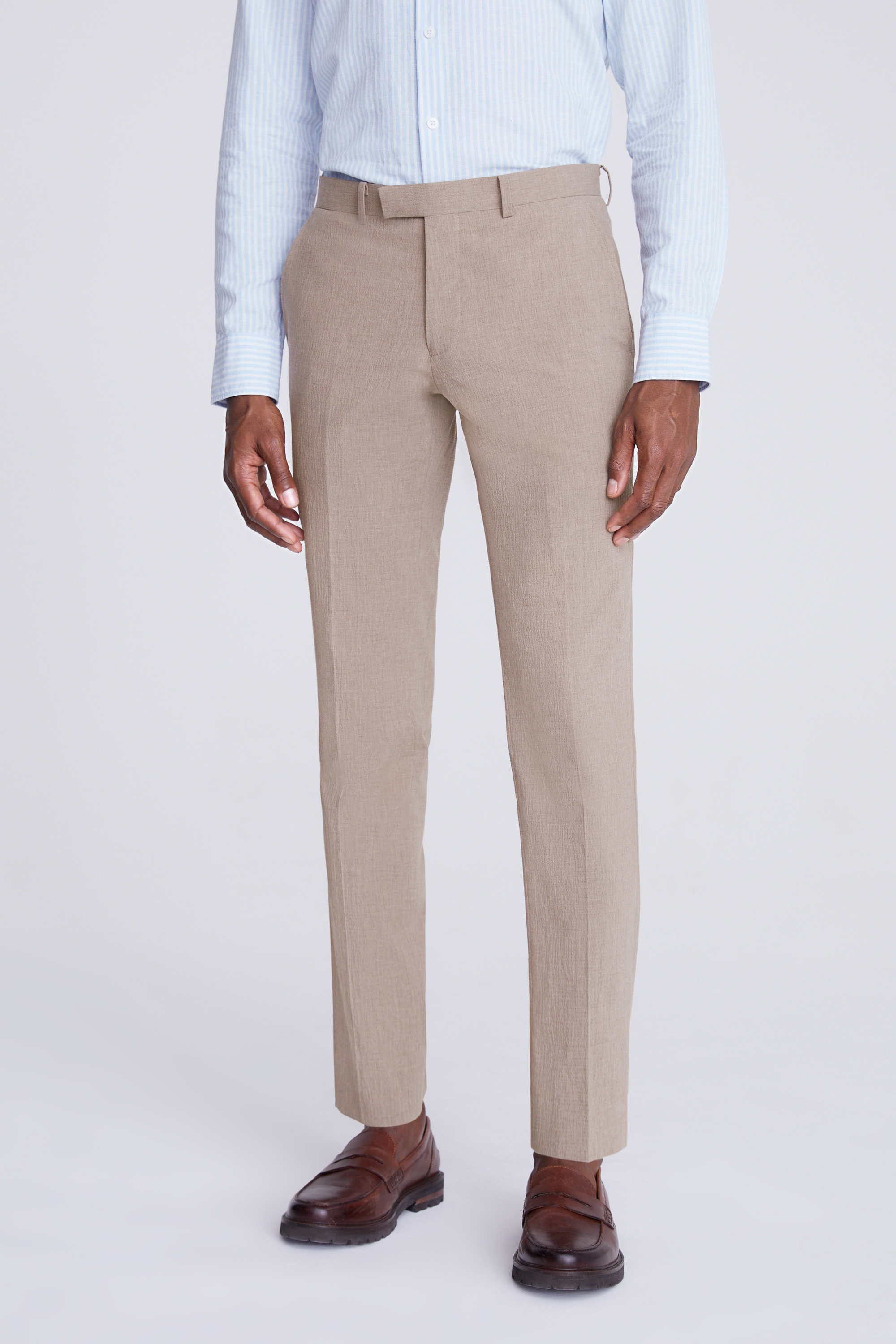 Slim Fit Taupe Seersucker Trousers | Buy Online at Moss