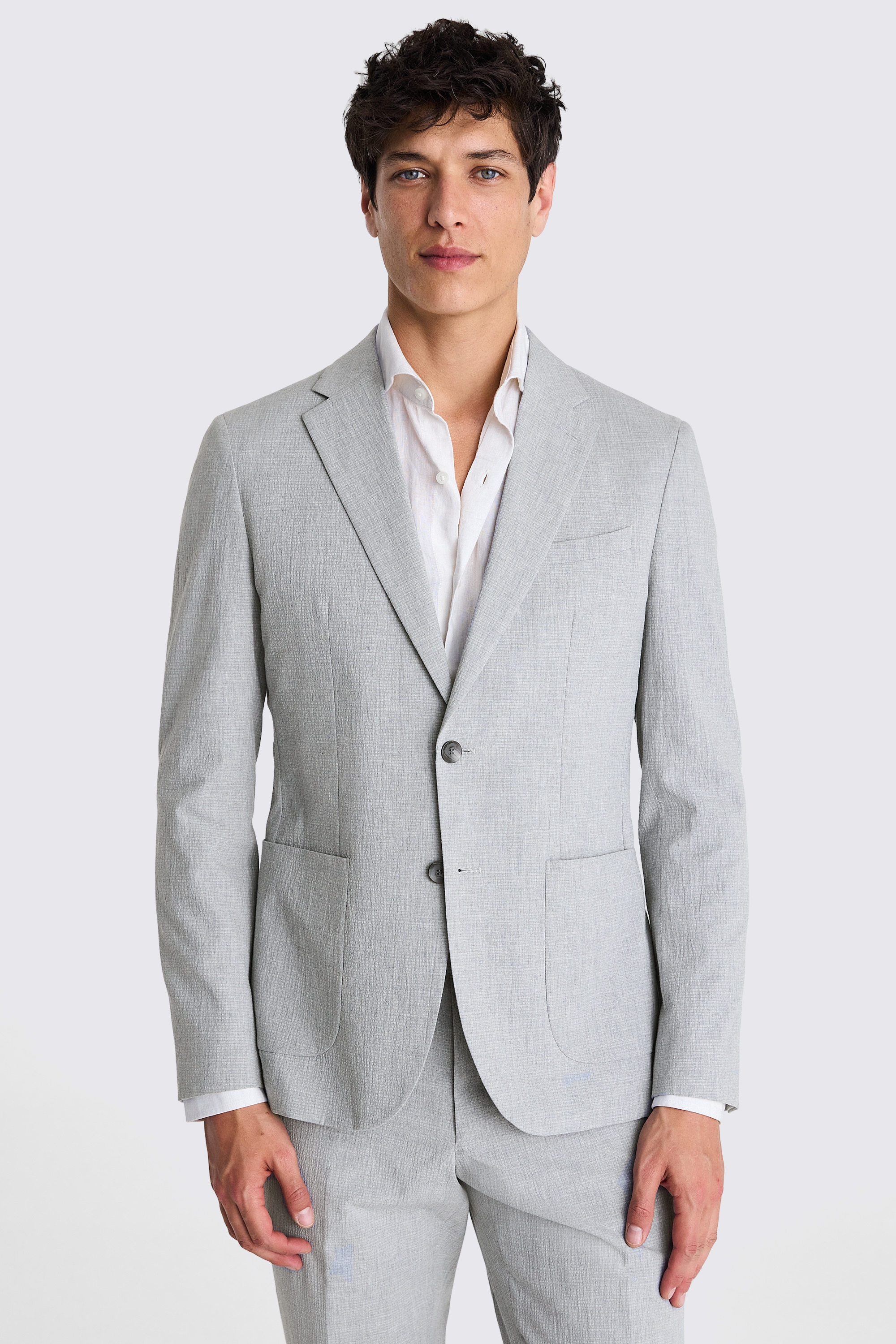 Slim Fit Light Grey Seersucker Suit