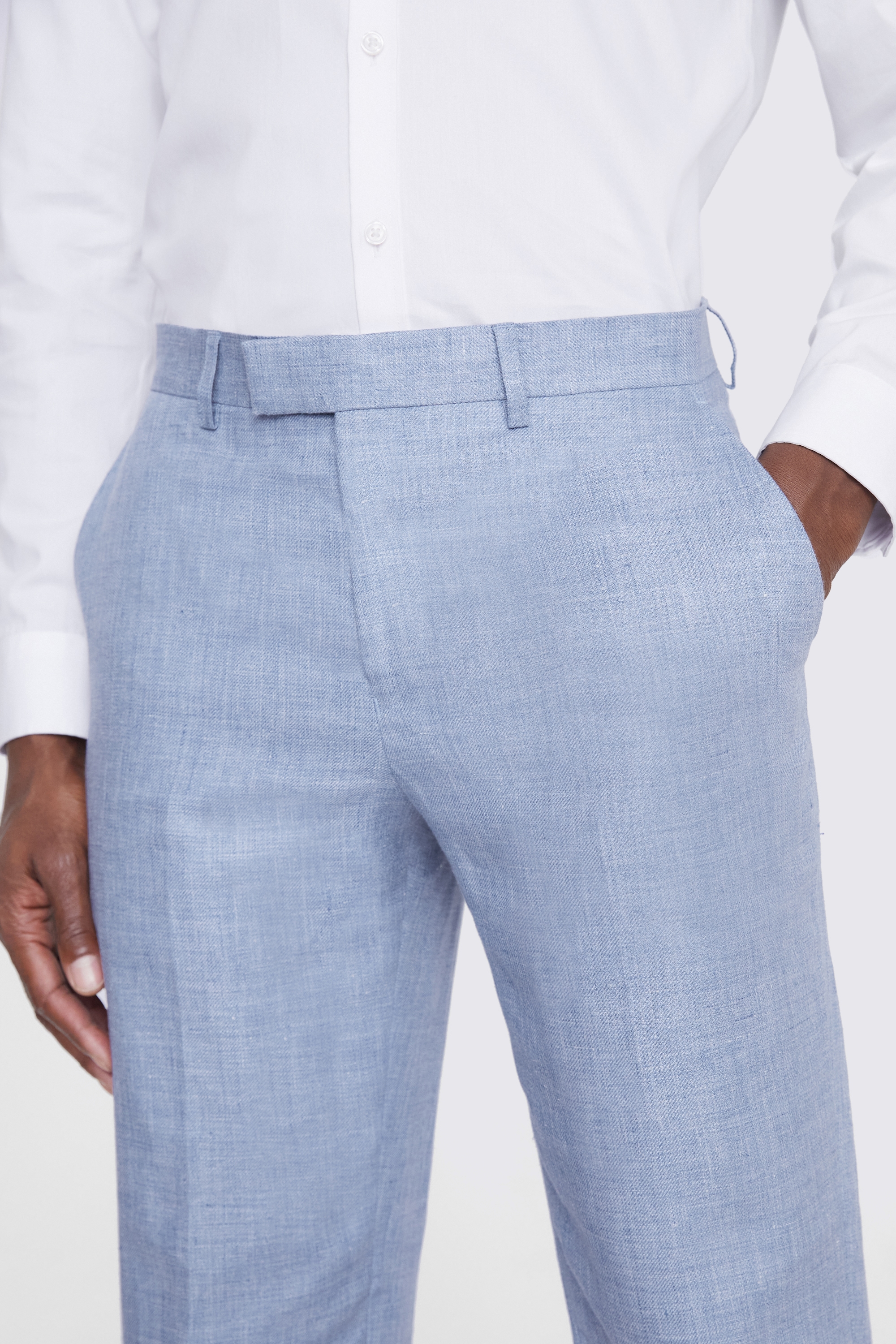 Regular Fit Dusty Blue Linen Trousers | Buy Online at Moss