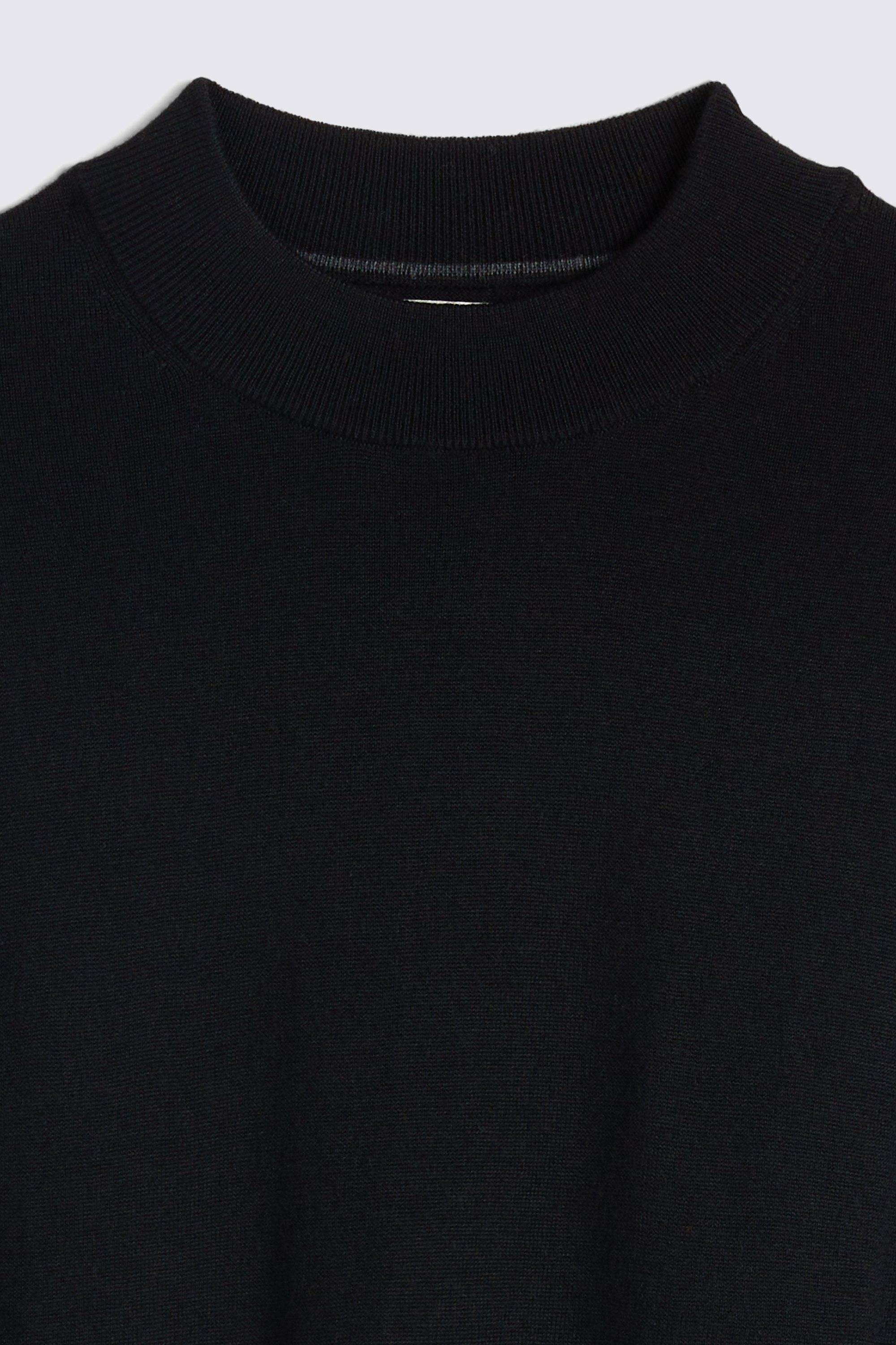 Black Merino-Blend Mock-Neck Jumper