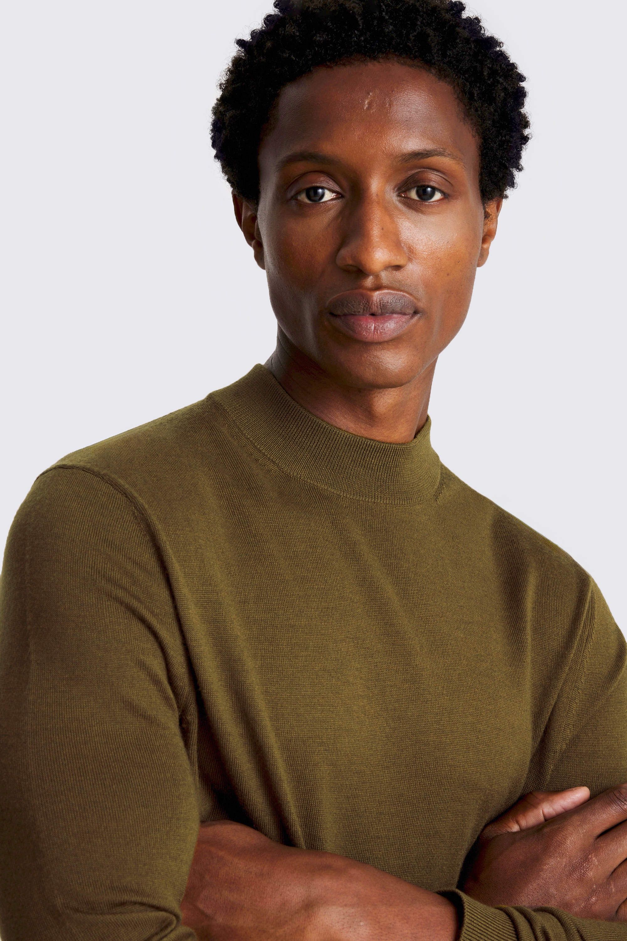 Olive Melange Merino Mock-Neck Jumper