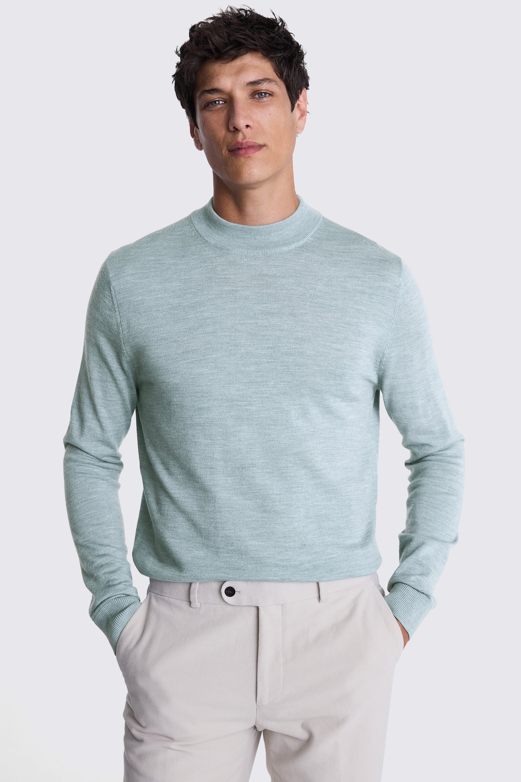 Light Teal Merino Mock-Neck Jumper