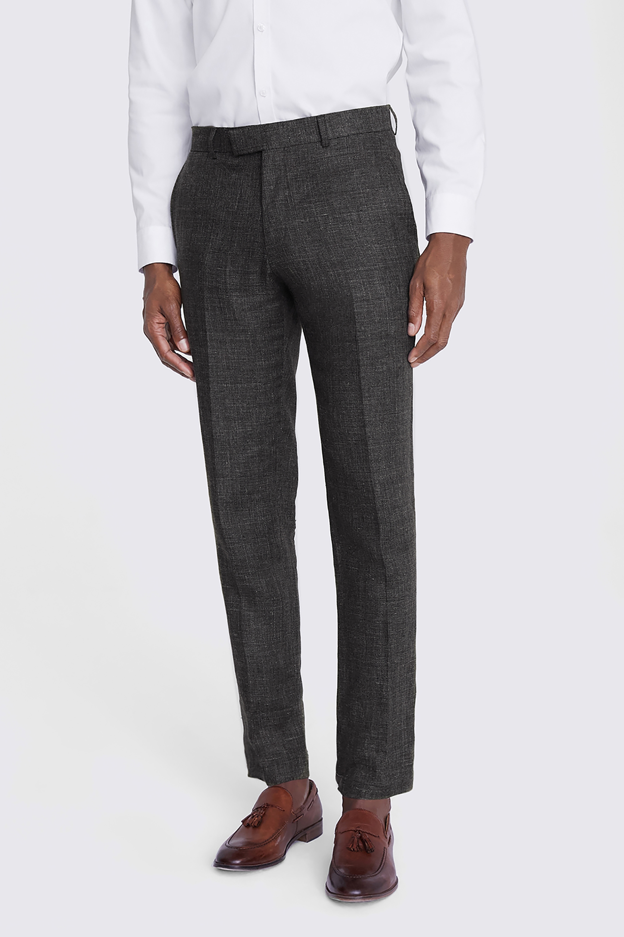 Tailored Fit Khaki Linen Trousers | Buy Online at Moss