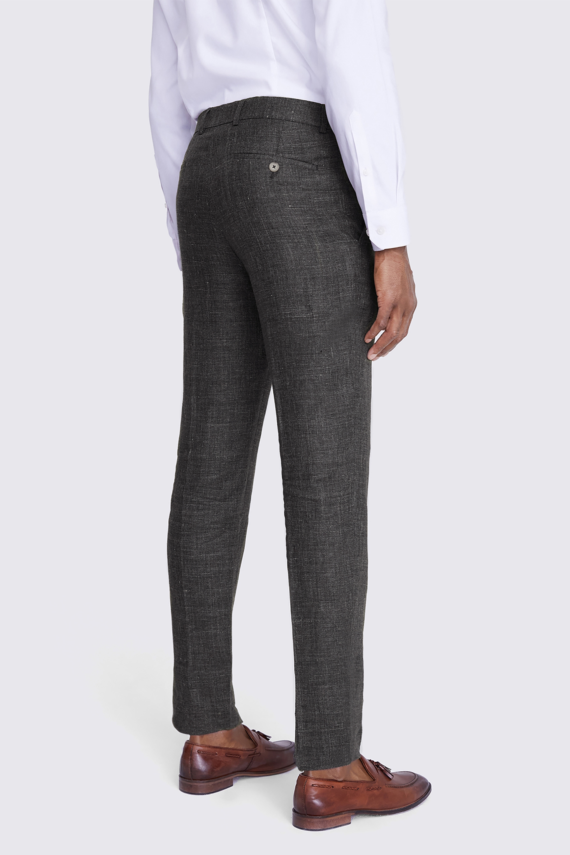 Tailored Fit Khaki Linen Trousers | Buy Online at Moss