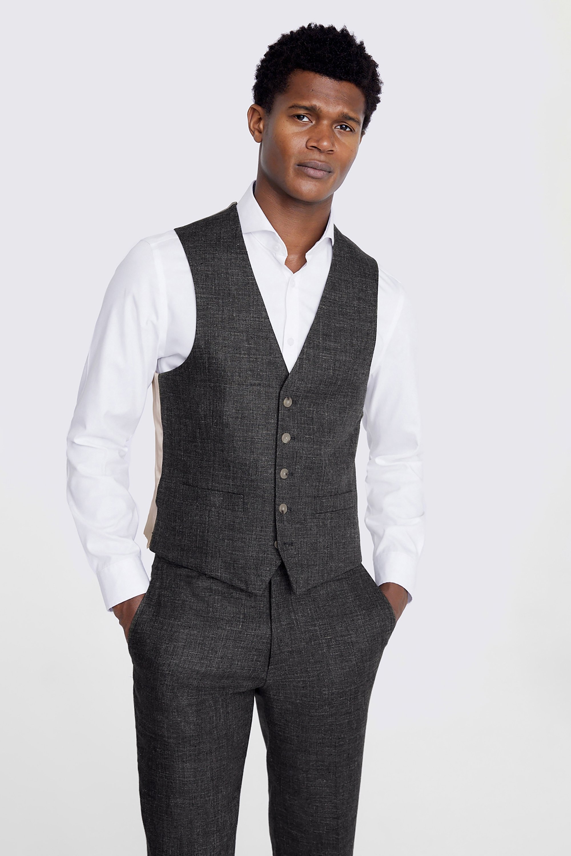 Tailored Fit Khaki Linen Waistcoat