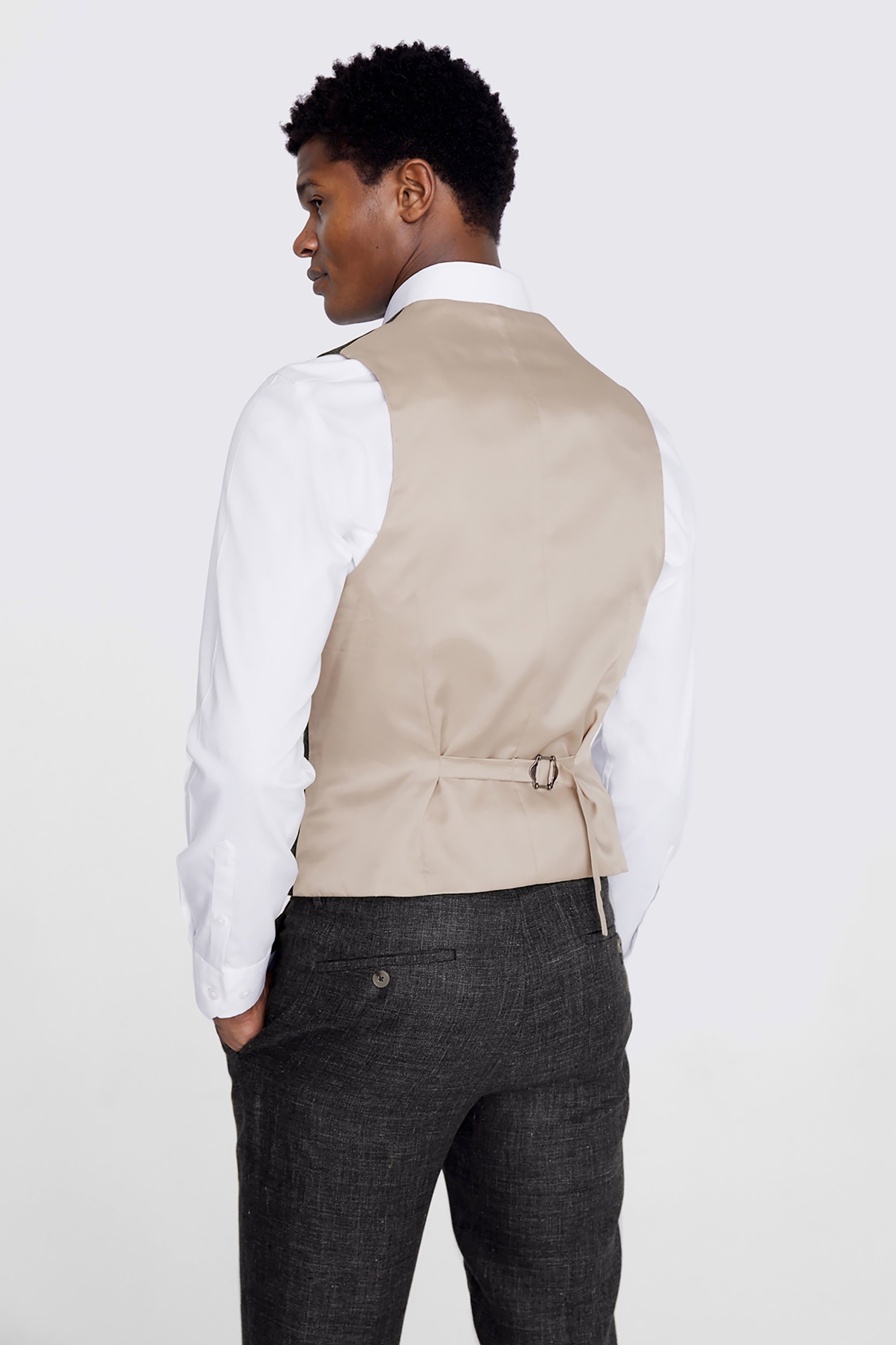 Tailored Fit Khaki Linen Waistcoat