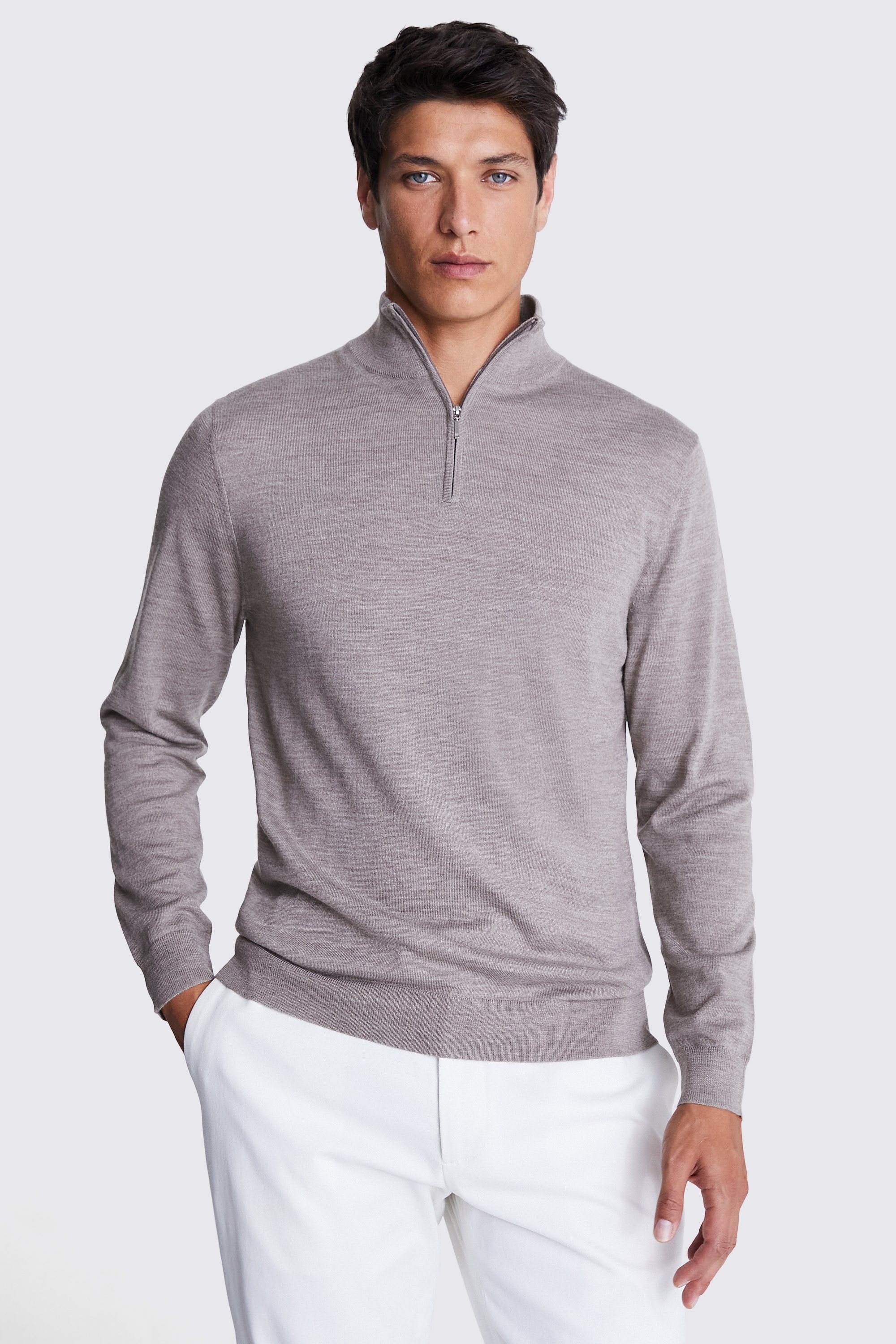Taupe Melange Merino Zip-Neck Jumper