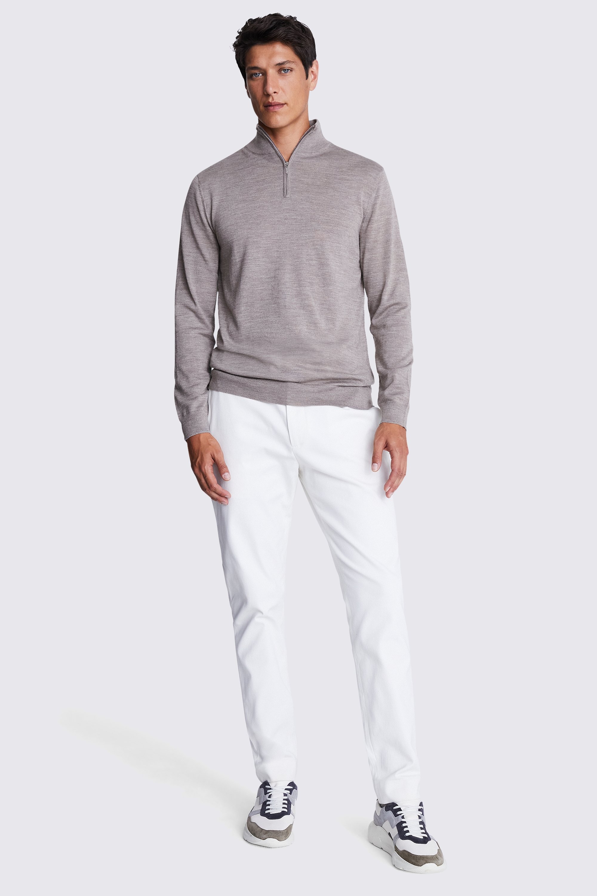 Taupe Melange Merino Zip-Neck Jumper