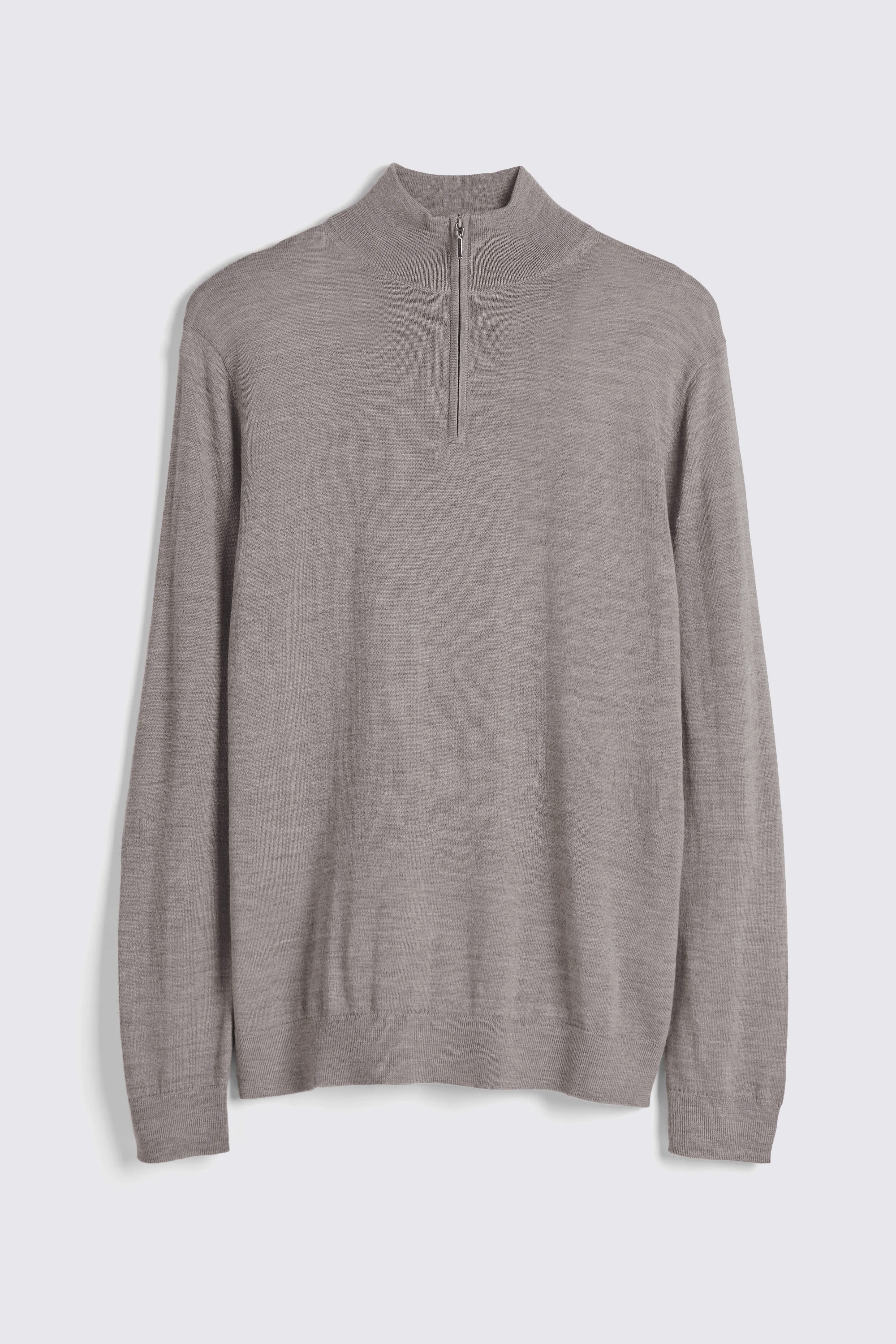 Taupe Melange Merino Zip-Neck Jumper