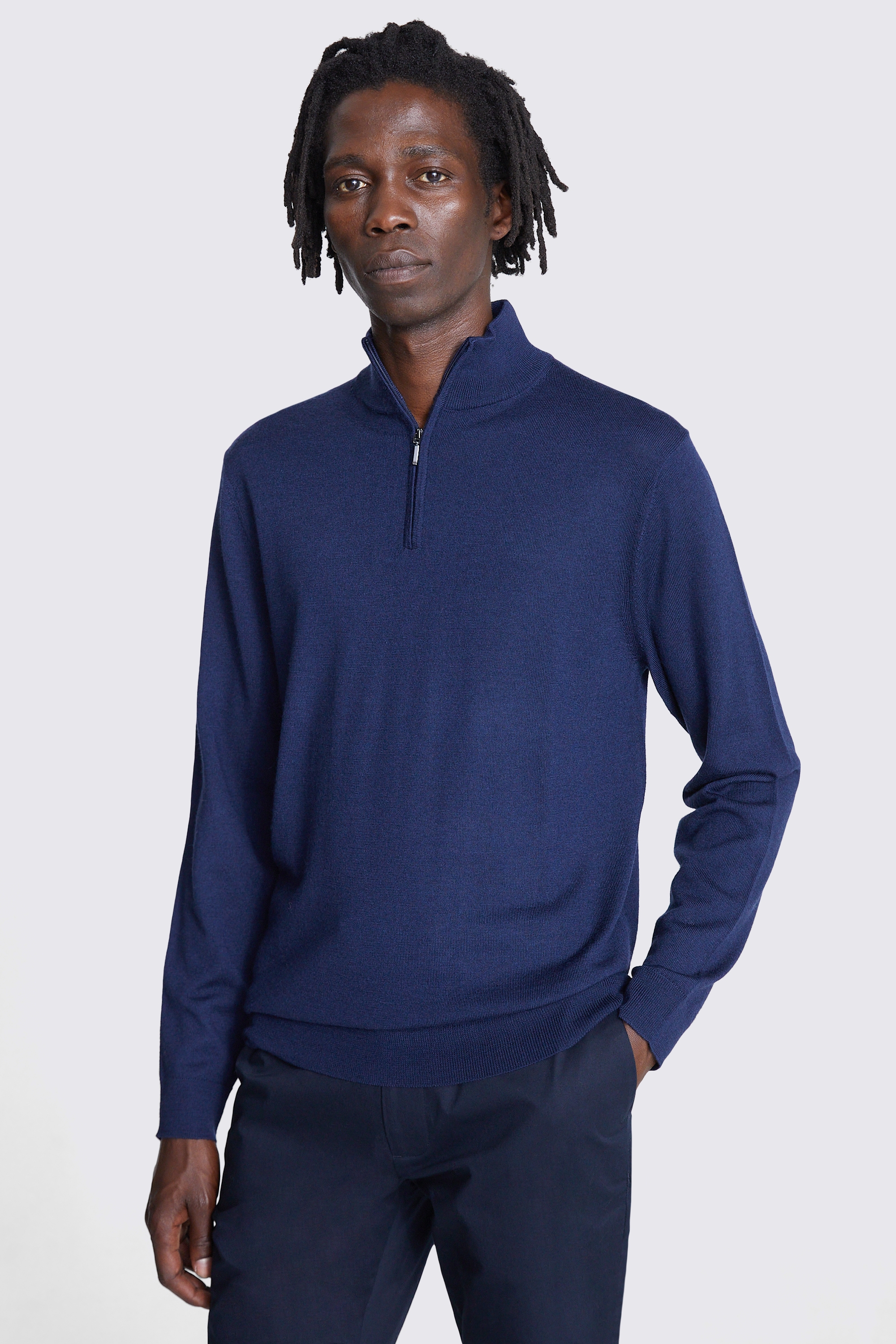 Blue Iris Merino Zip-Neck Jumper
