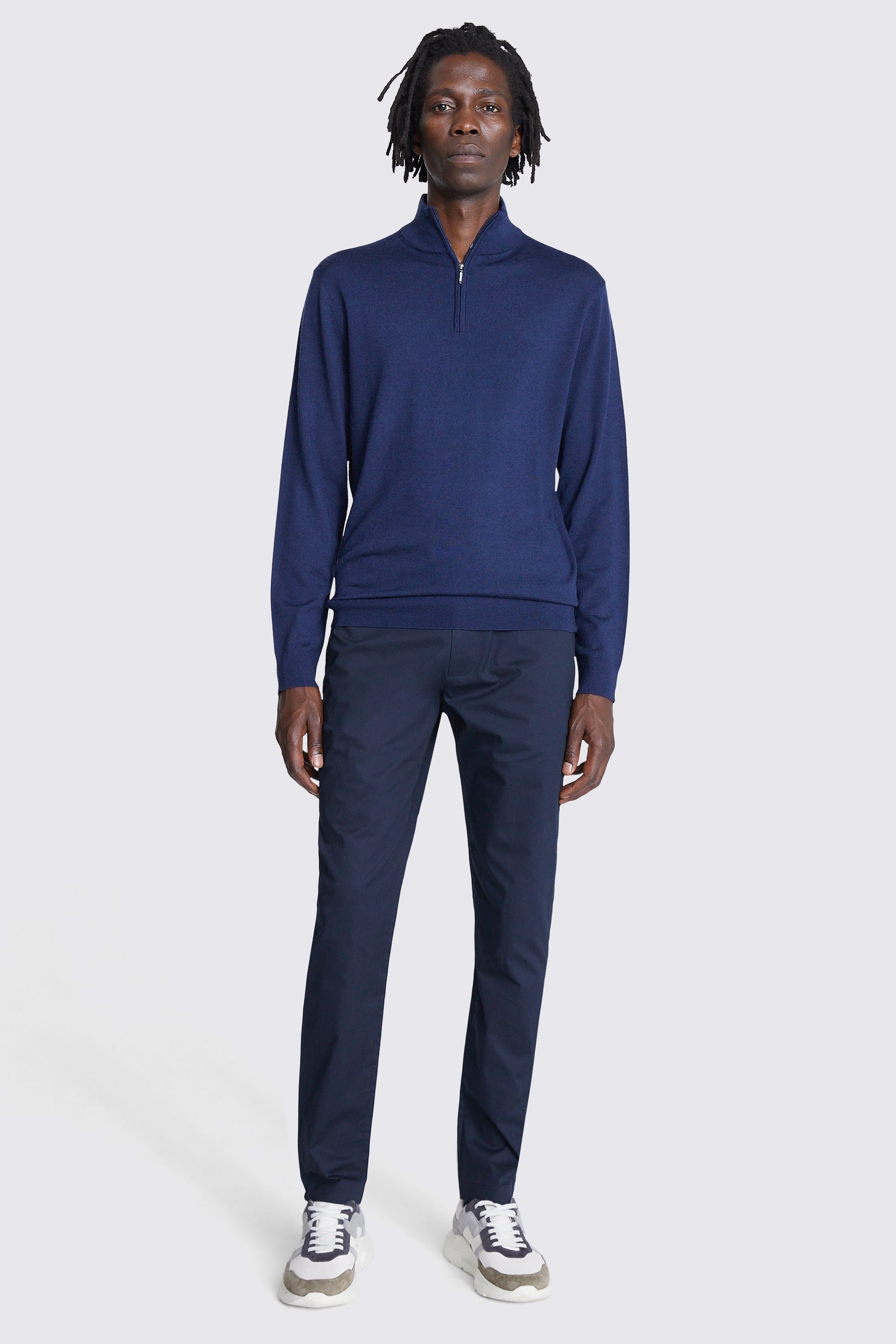 Blue Iris Merino Zip-Neck Jumper