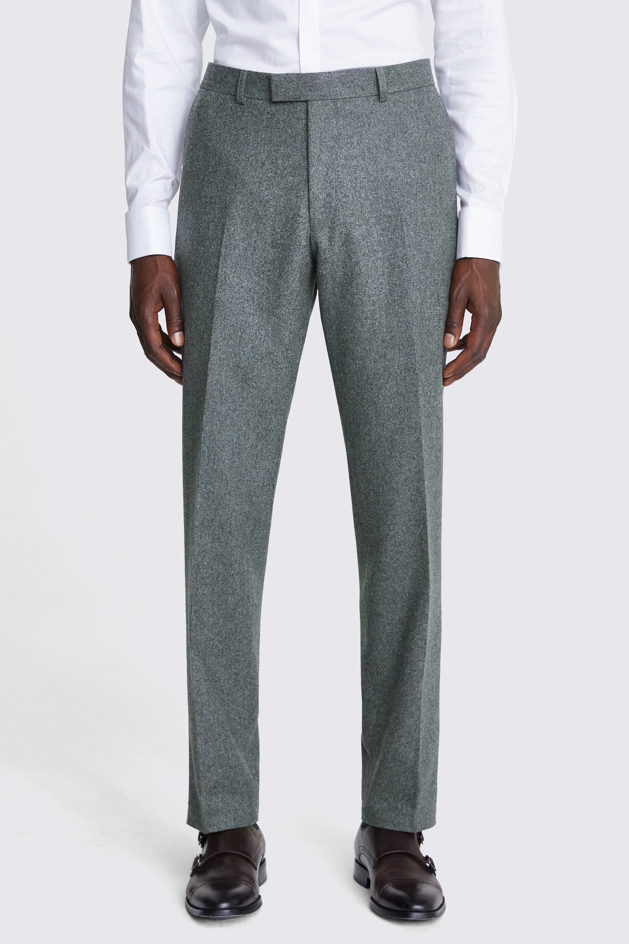 Italian Tailored Fit Sage Flannel Trousers | Buy Online at Moss