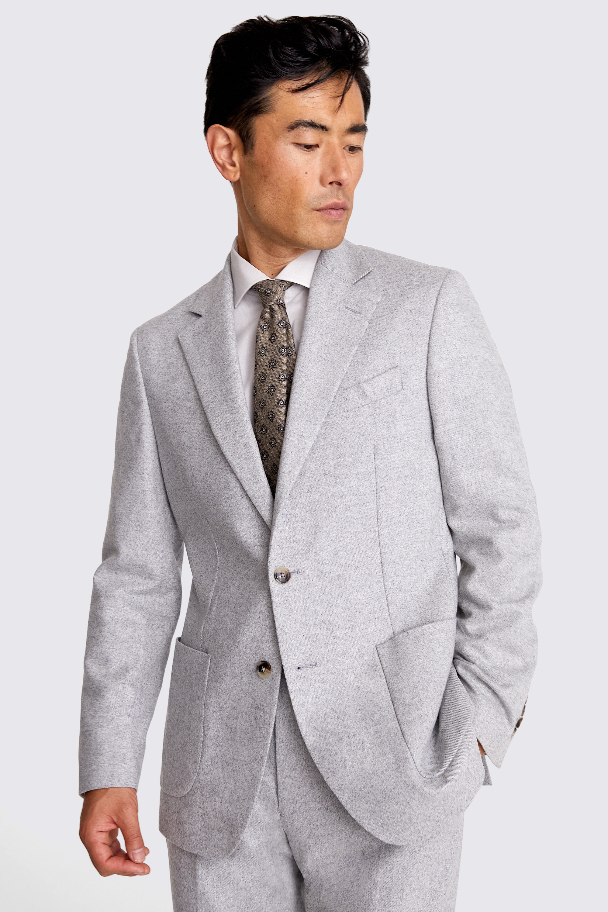 Italian Tailored Light Grey Melange Flannel Jacket