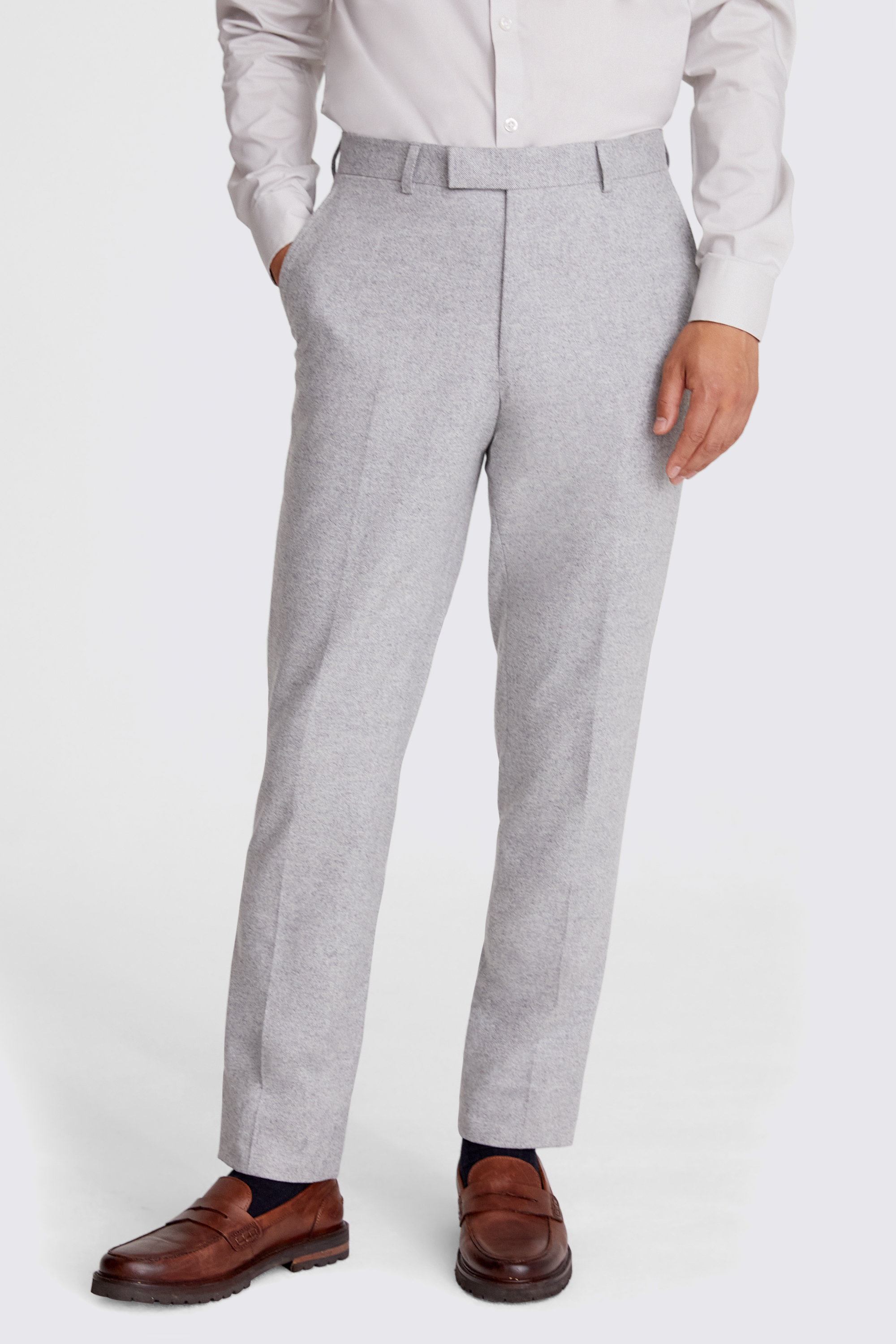 Italian Tailored Fit Light Grey Melange Flannel Trousers
