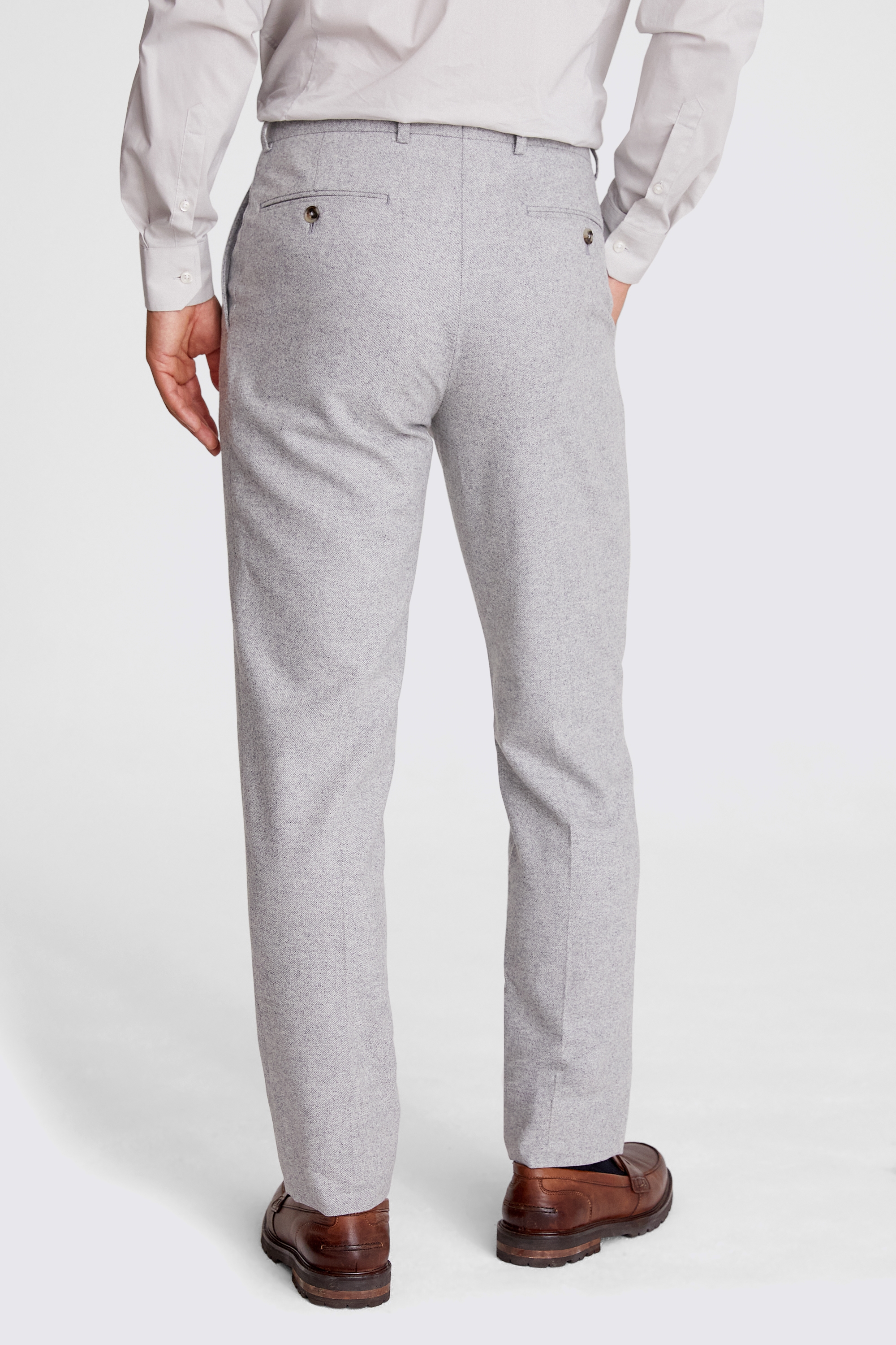 Italian Tailored Fit Light Grey Melange Flannel Trousers