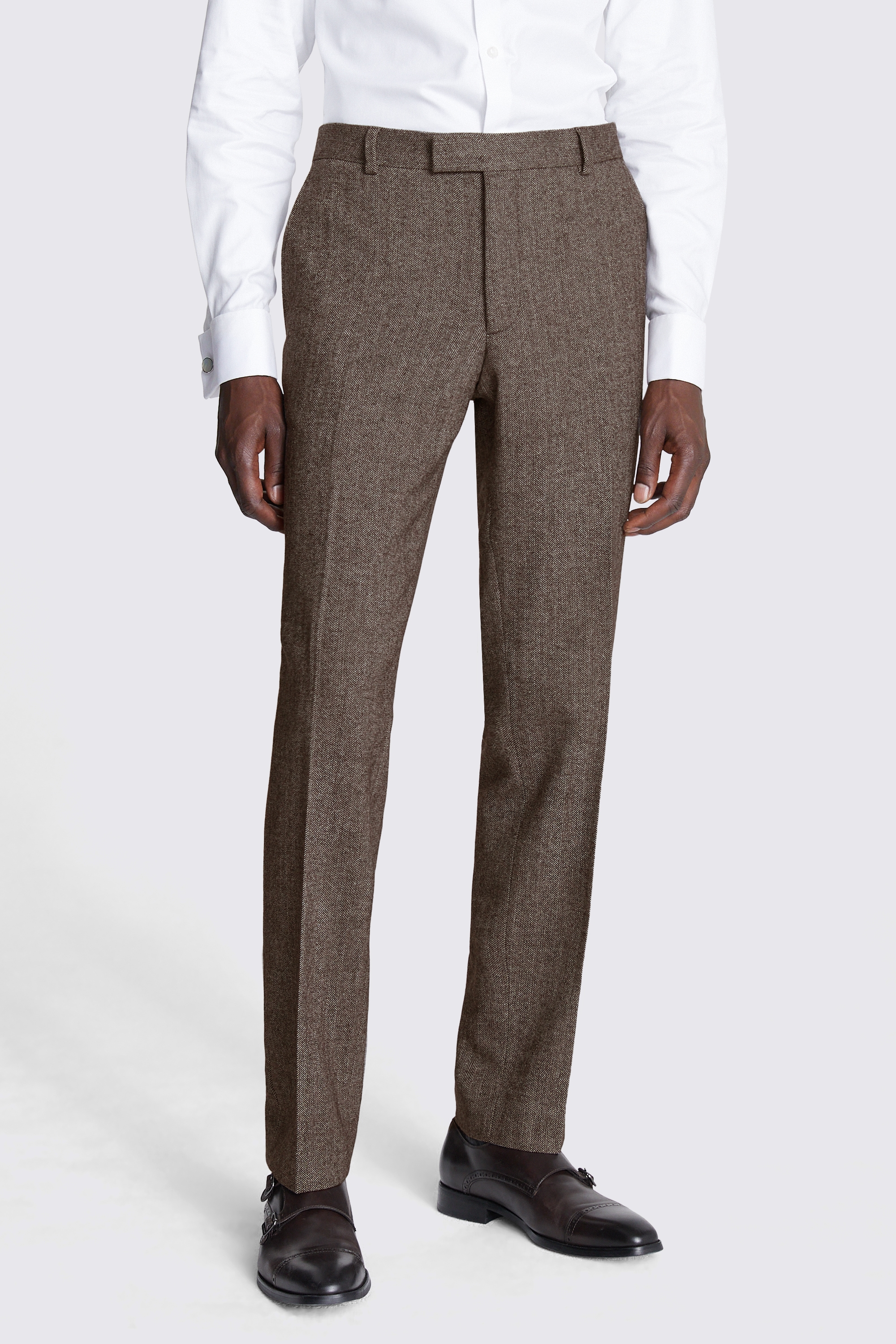 Slim Fit Brown Tweed Trousers | Buy Online at Moss