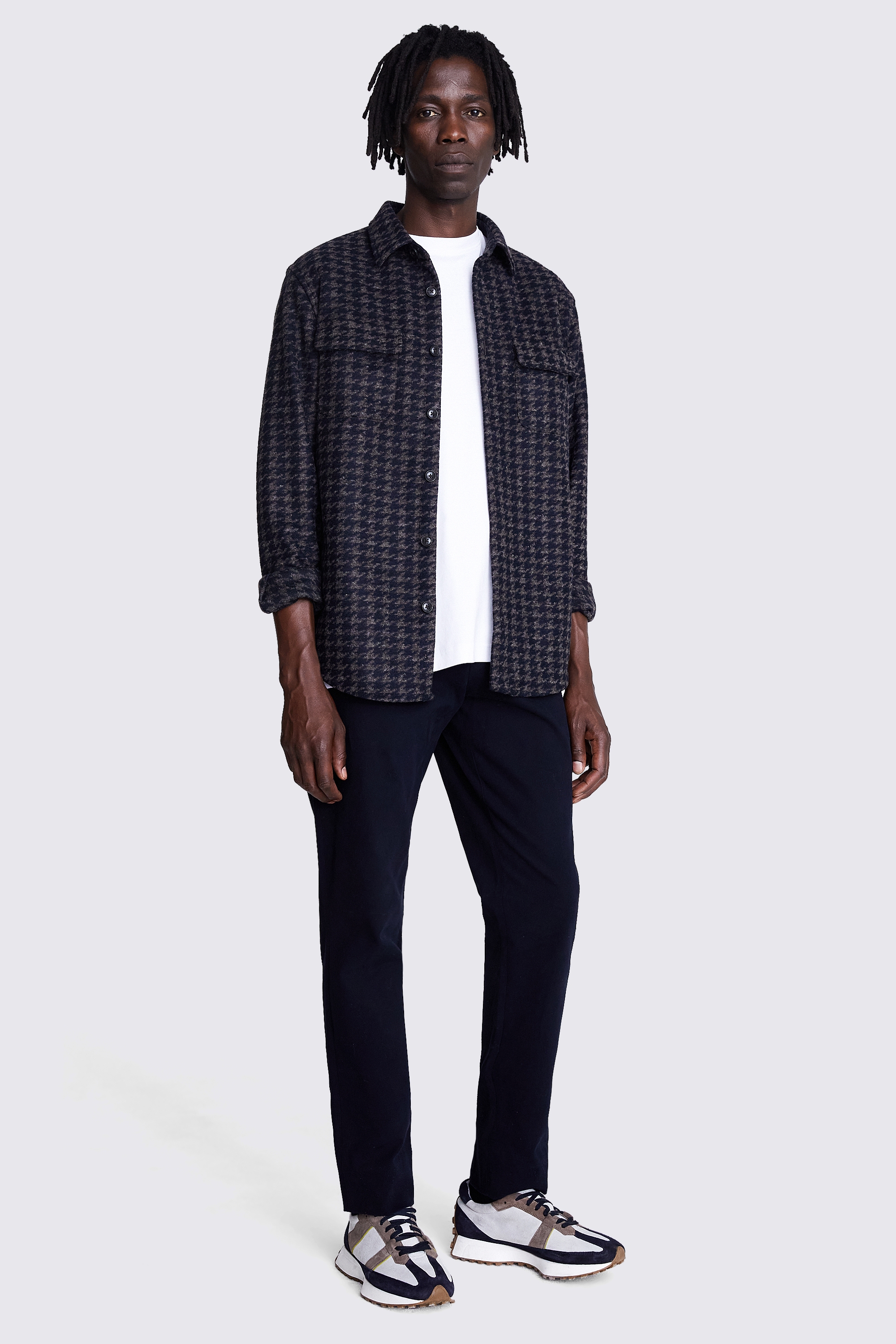 Navy and Taupe Houndstooth Overshirt | Buy Online at Moss