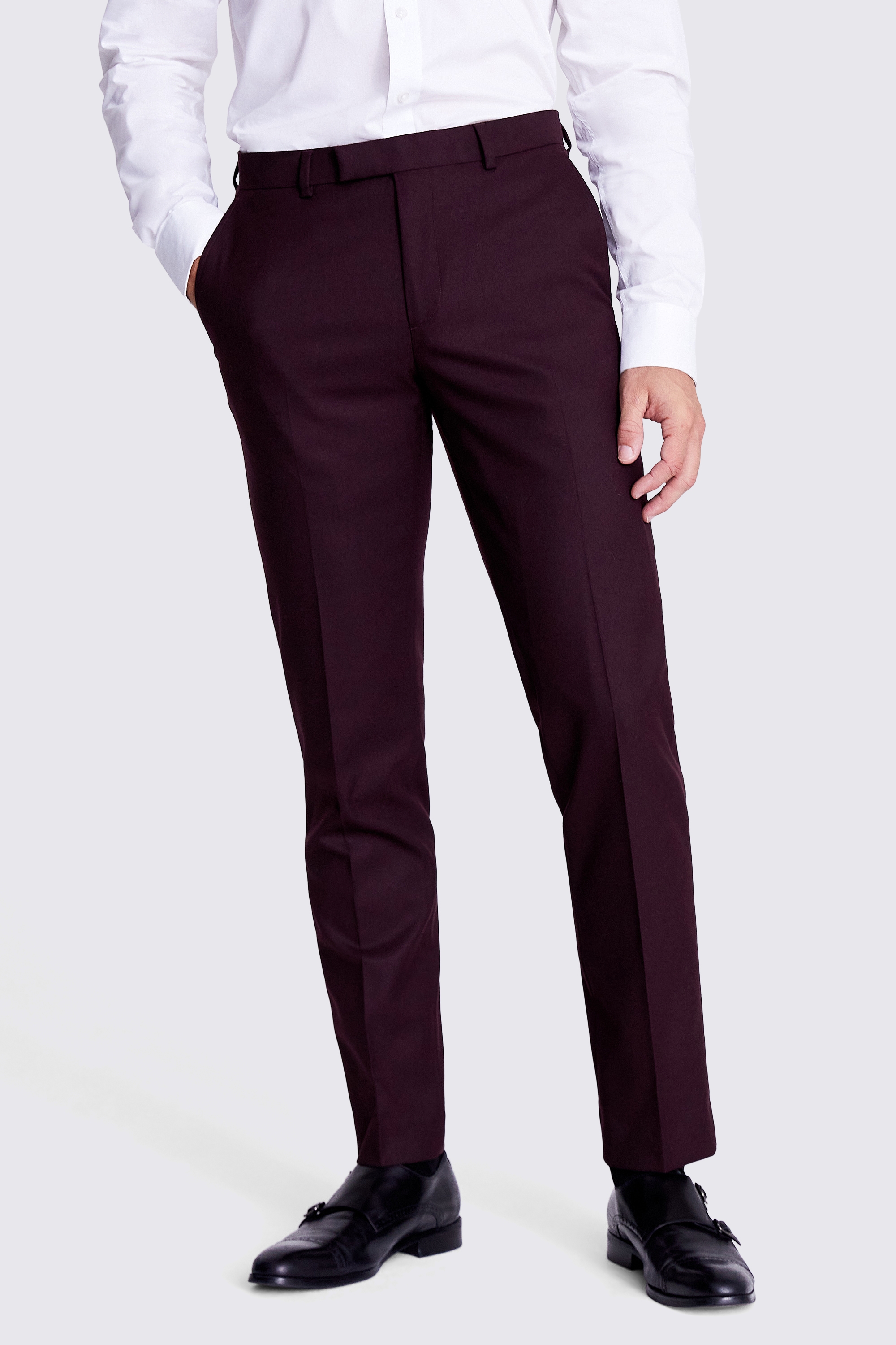 Tailored Fit Claret Flannel Trousers | Buy Online at Moss