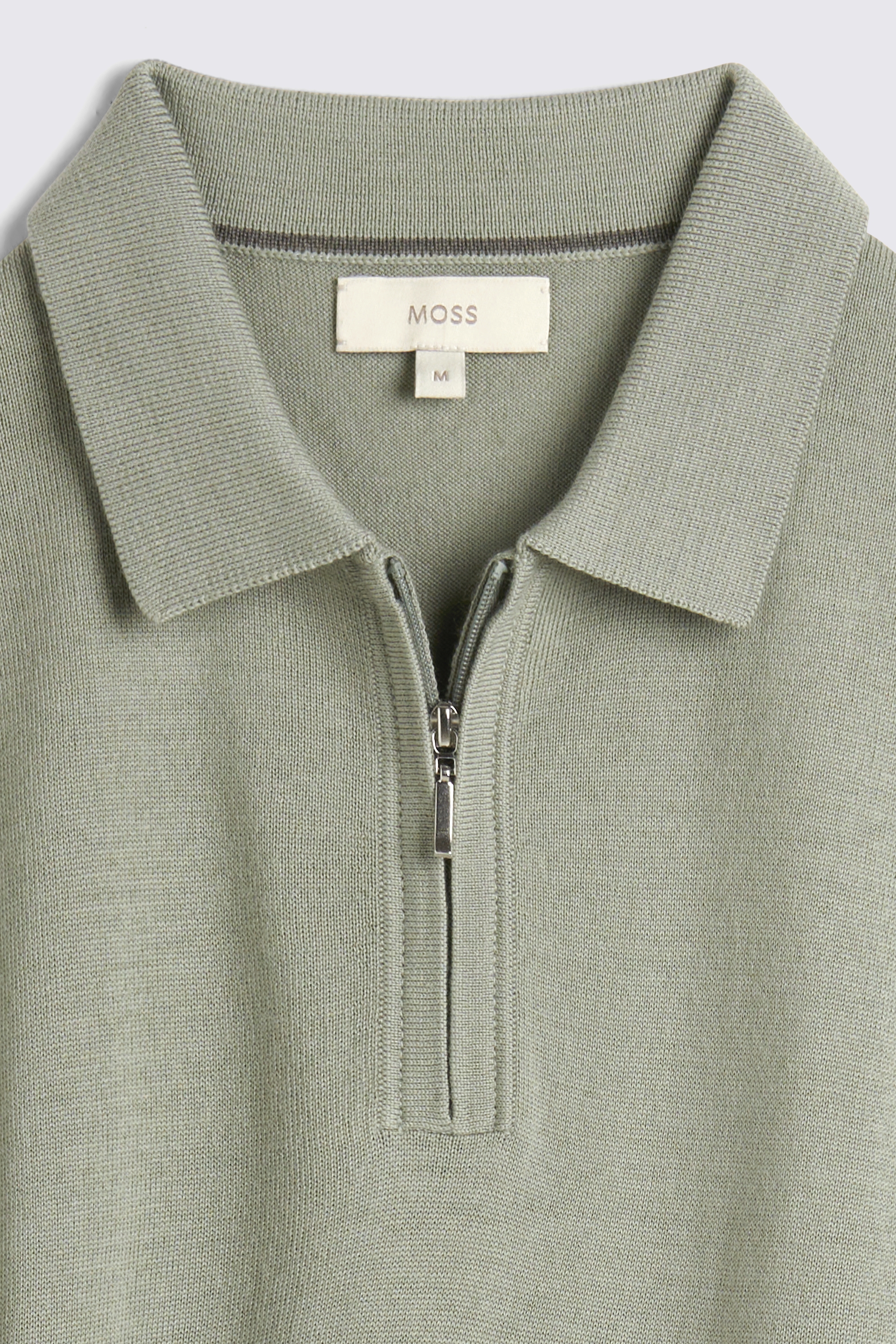 Sage Green Merino Quarter Zip Polo Shirt