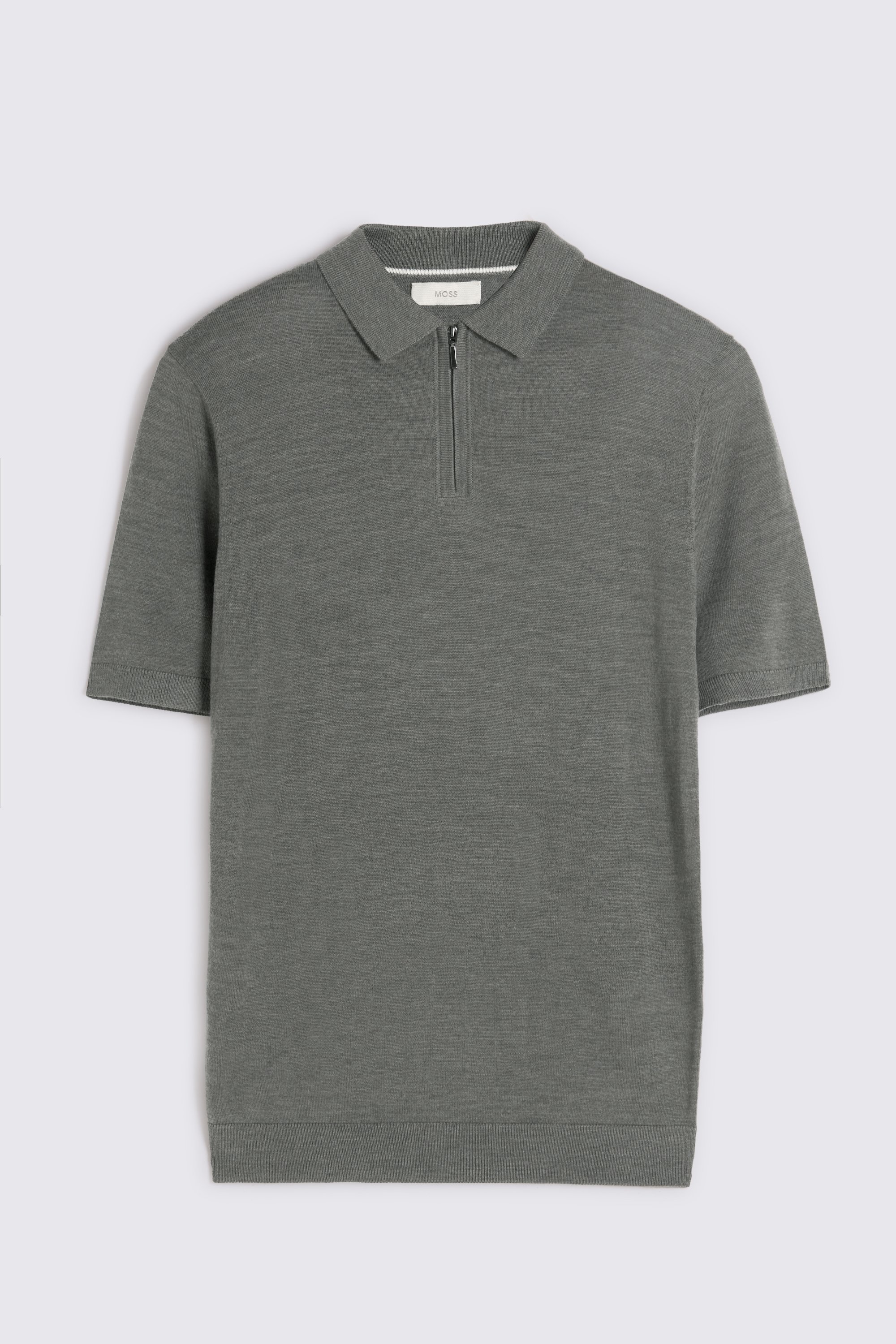 Khaki Green Merino Quarter Zip Polo Shirt