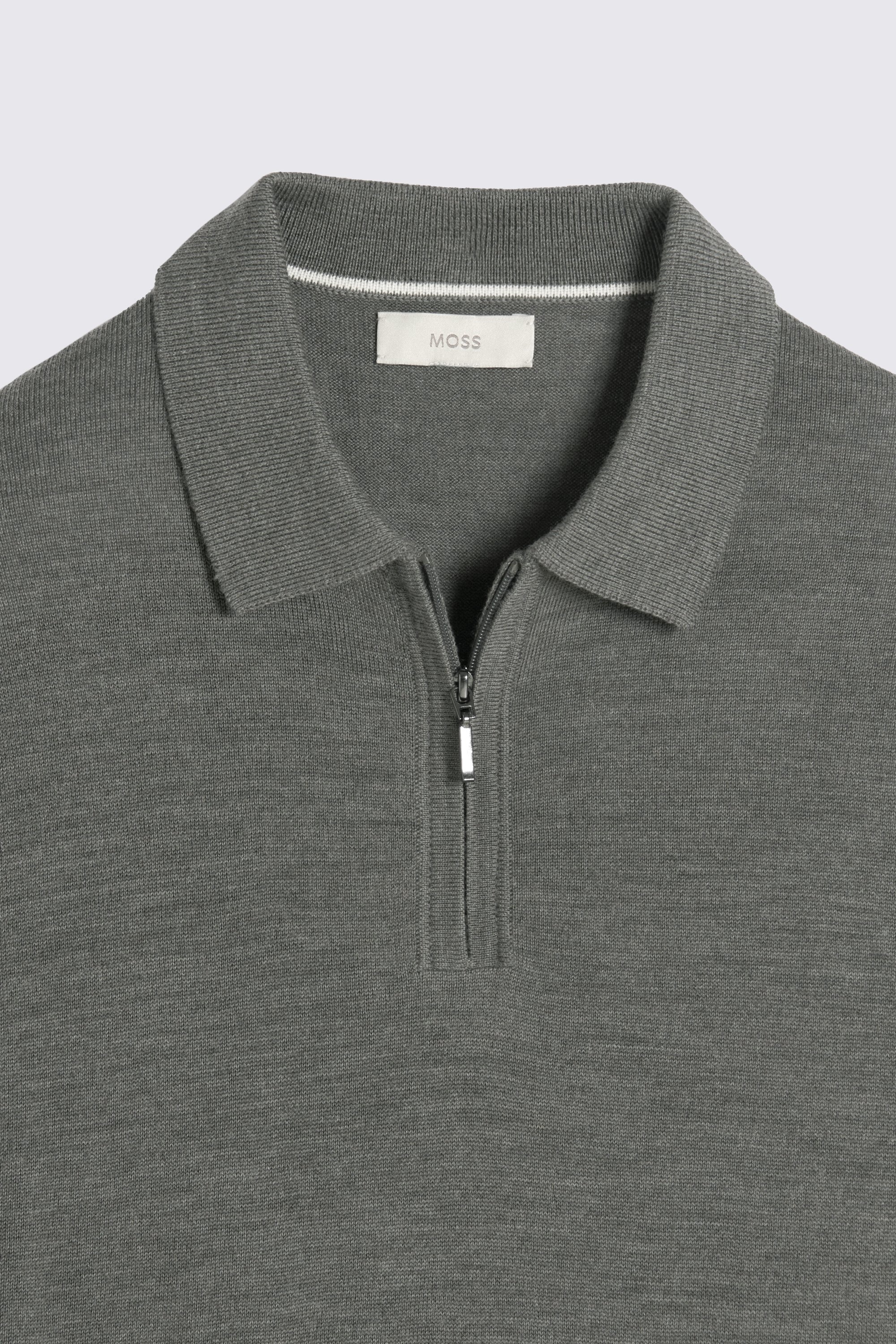 Khaki Green Merino Quarter Zip Polo Shirt