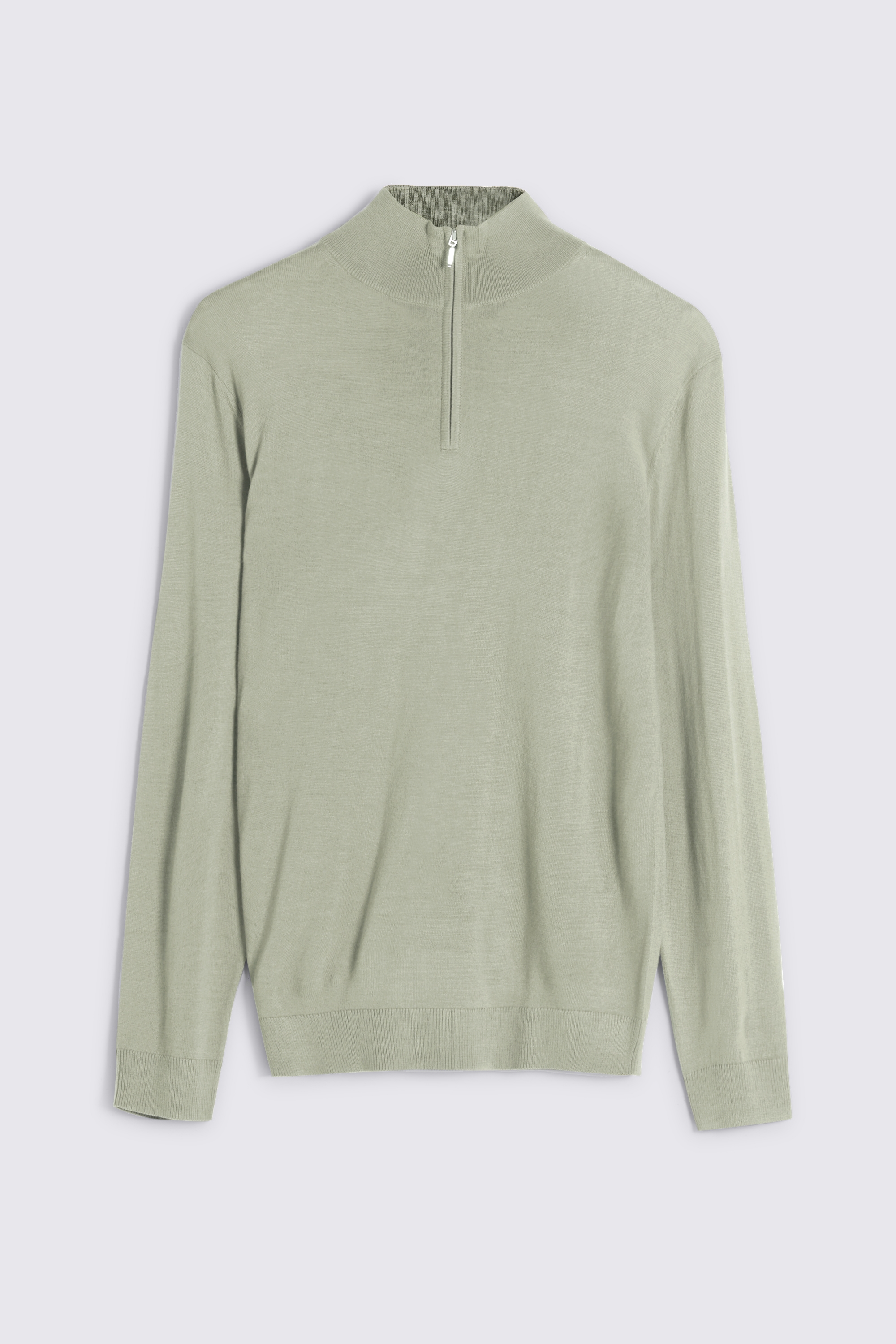 Sage Green Merino Zip-Neck Jumper