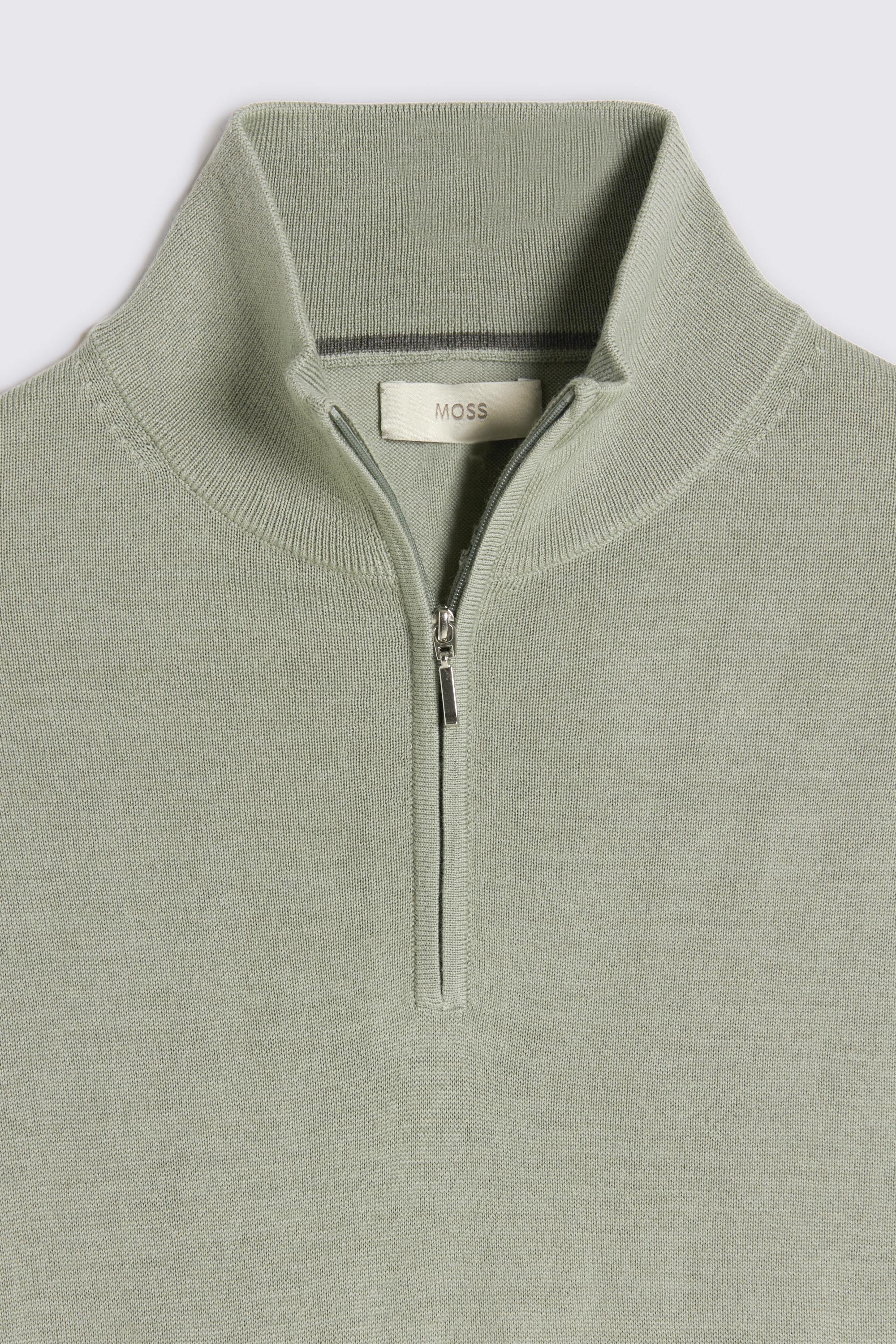 Sage Green Merino Zip-Neck Jumper