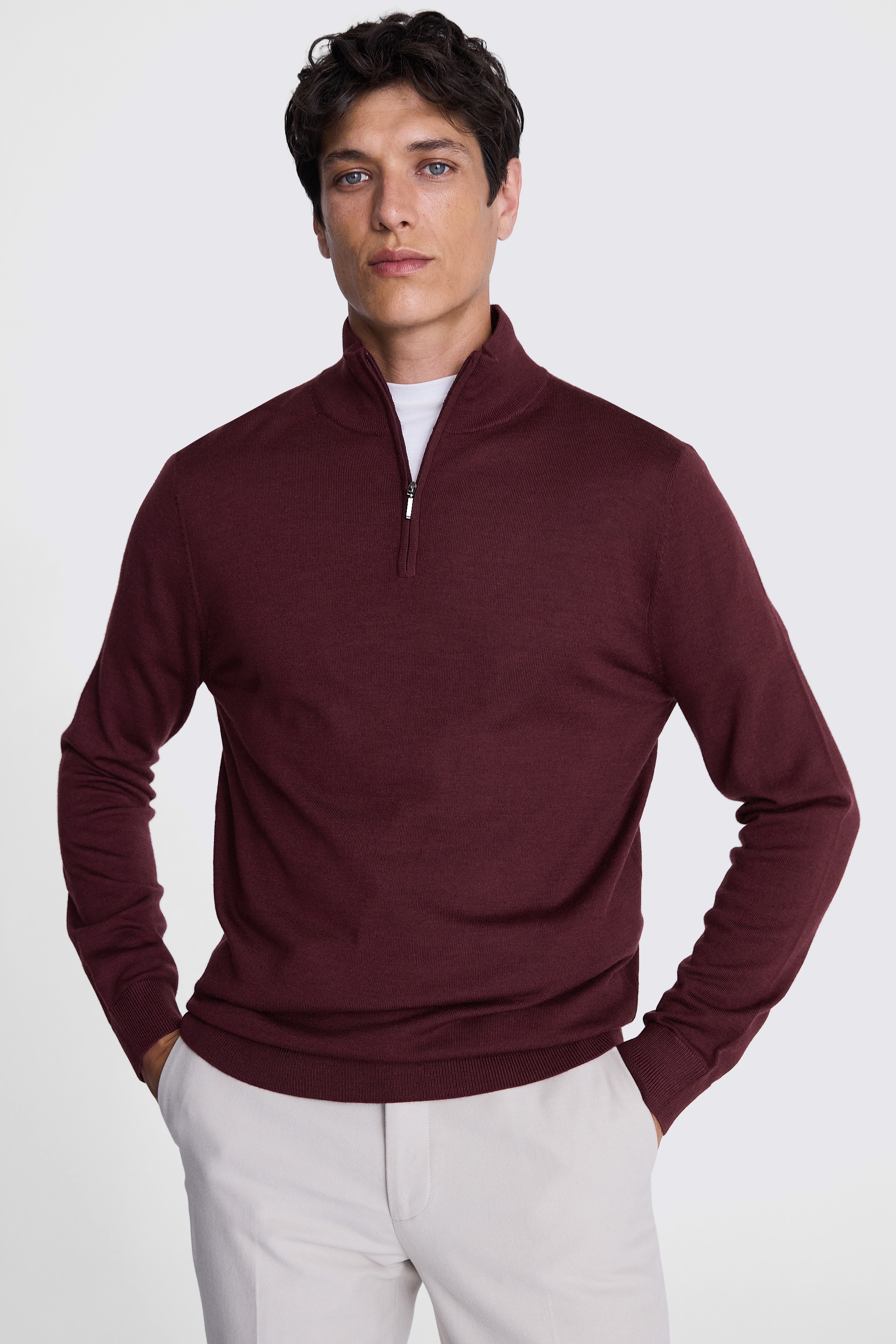 Cerise Merino-Blend Zip-Neck Jumper