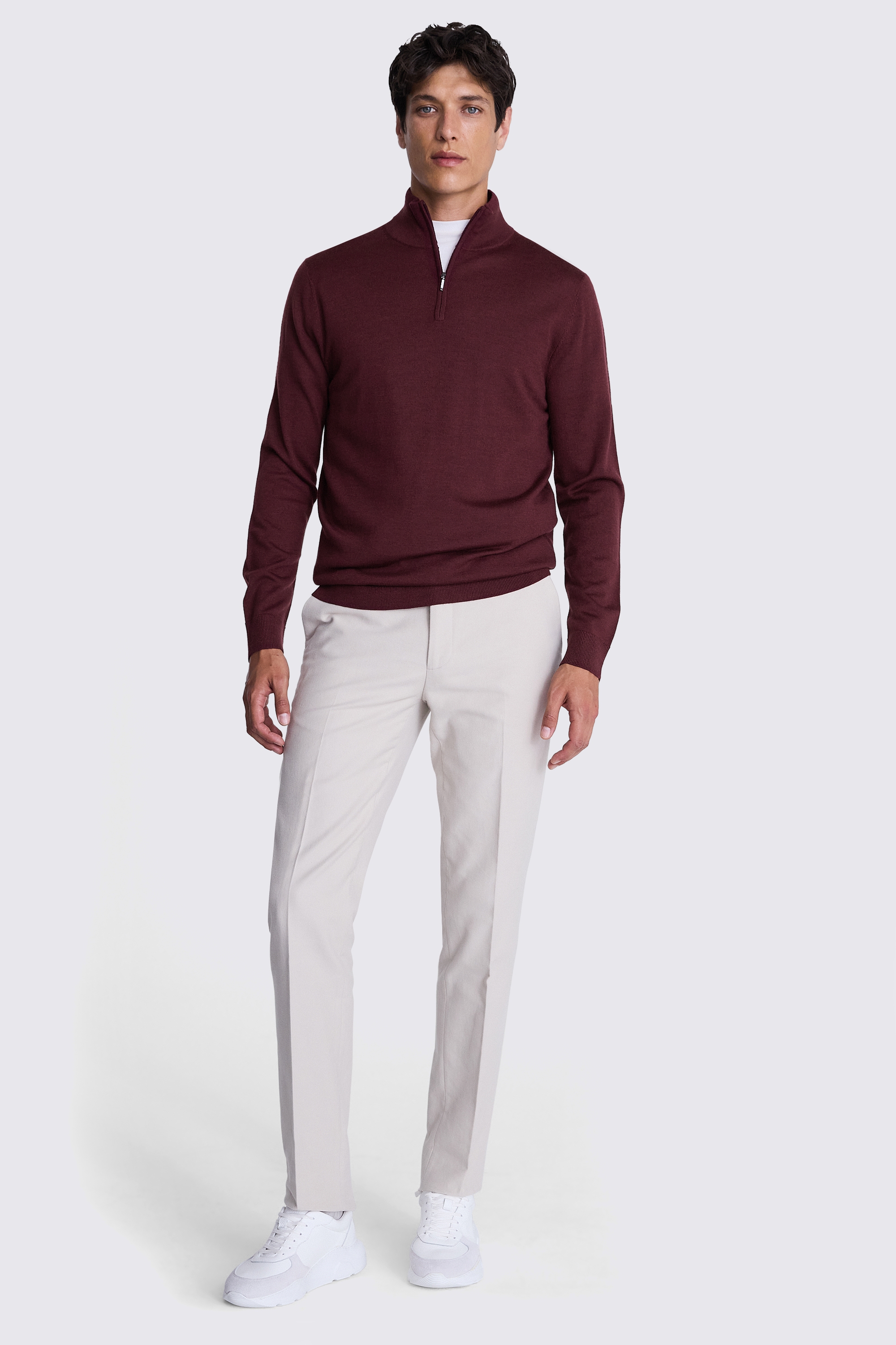 Cerise Merino-Blend Zip-Neck Jumper