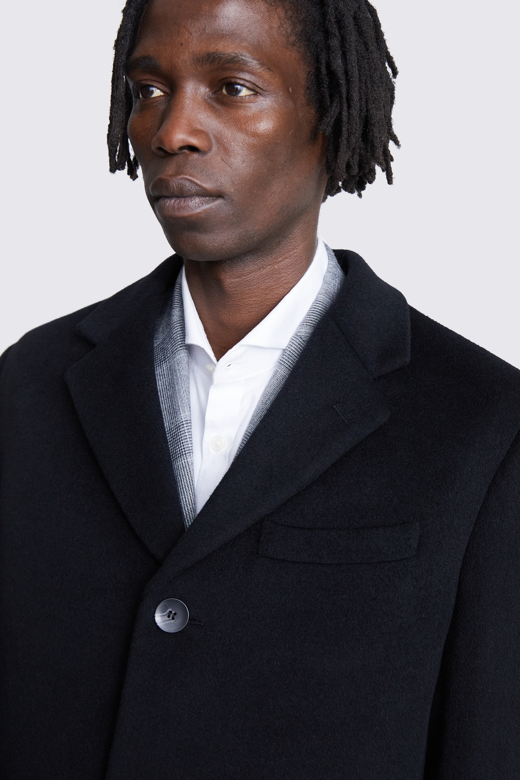 Black Wool Cashmere Blend Overcoat